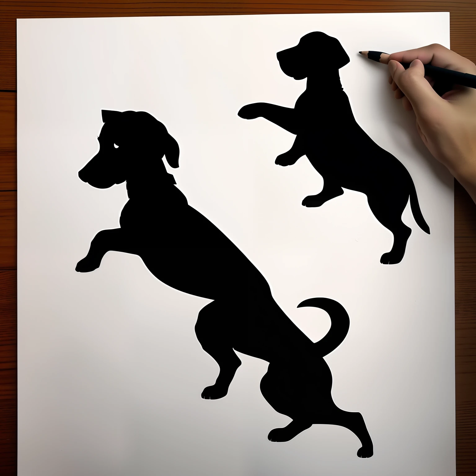 Drawing a puppy in a hunting pose, As a silhouette, With an illustrated artistic touch.