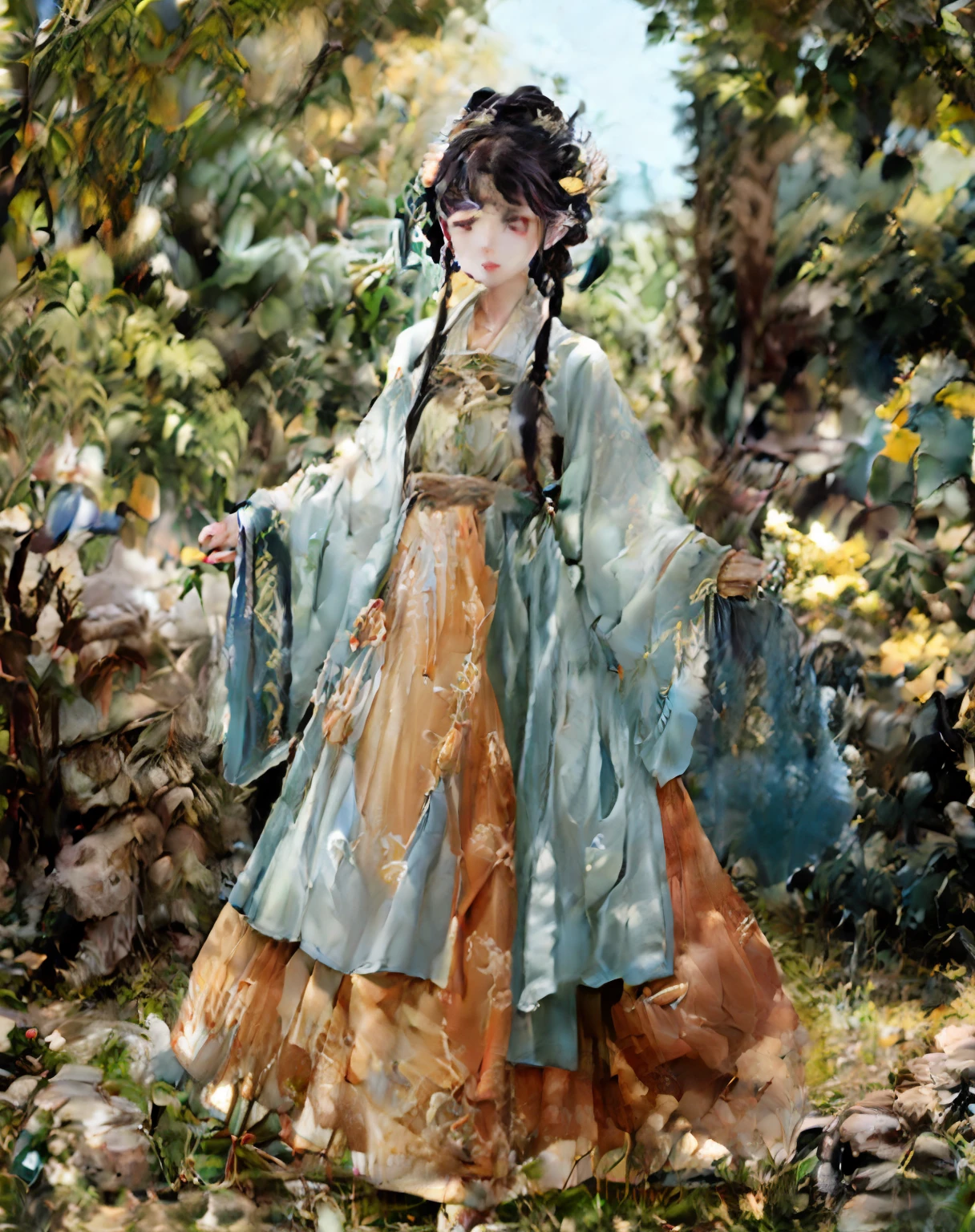 Ancient wind,vivaciousness,Bell hair ornaments,Two-dimensional girl,Orange clothes