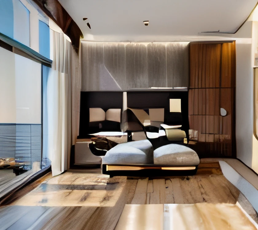 RAW photo, Masterpiece, high quality, best quality, authentic, super detailed,(( walnut furniture )), minimalist architecture, minimalist bedroom, couch, table, carpet, shelf tv, sofa, window, curtains,((laminated plaster,))), sunset light)), archdaily architecture, (high detail: 1.2), 8k uhd, dslr, soft light, high quality, film grain, Fujifilm XT3
