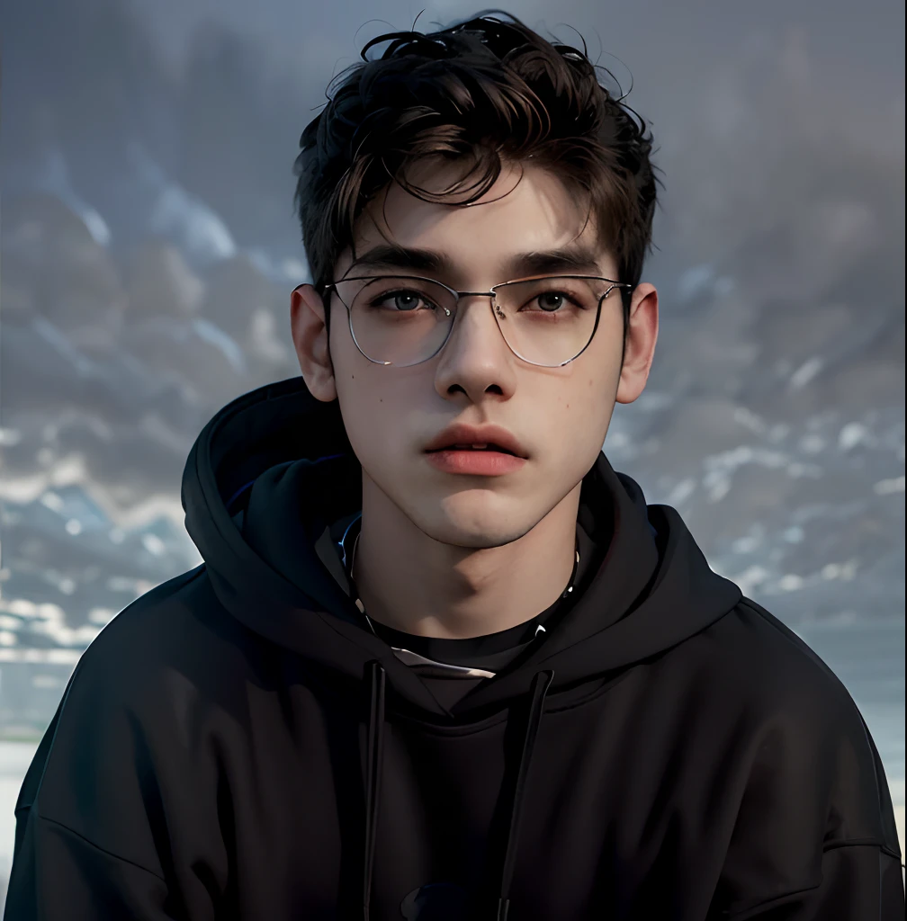 (masterpiece:1.2), (best quality:1.2), hyper realistic,highestres,absurdres,extremely detailed,volumetic,dramatic lighting,(frontal view),
20 year old boy,face,detailed eyes, flat black hoodie, black t-shirt, with background ((sky))