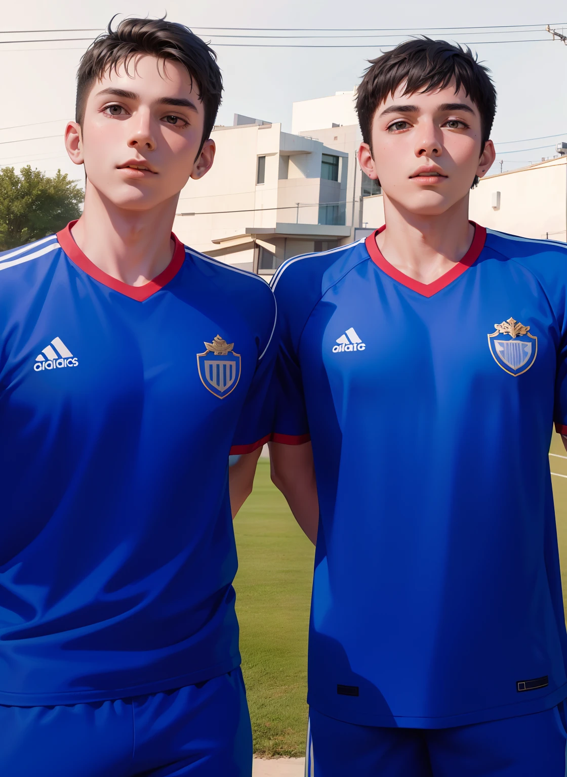 Attractive profile picture, masterpiece, ultra-precise rendering, beautiful and cool young man, most beautiful image, 4K, 2 man, soccer player.
