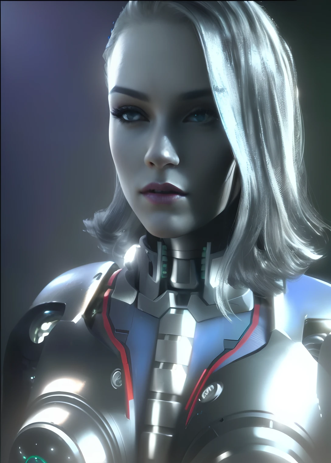A close-up of a woman in a futuristic suit with a camera, Sci-Fi Android Femenino, Hermosa androide femenina!, Hermosa chica cyborg, Hermosa chica blanca cyborg, Hermosa androide femenina, Biblical Female Android, Hermosa mujer androide, Cyborg - Chica, androide femenino retrofuturista, Cyborg - Chica con cabello plateado, Robot hembra, Perfecto cyborg hembra, cyborg hembra