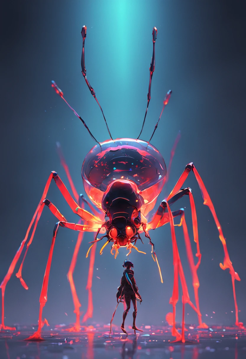 1 giant ant, Colored Transparent plastic, Cyberpunk, Industrial design, clean, Luminous neon lamp, White background, Surrealism, UHD, high details, best quality, 4k