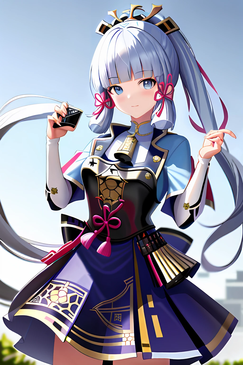 tmasterpiece，A high resolution，best qualtiy，1girl solo，kamisato_ayaka，ssmile，JK school uniform