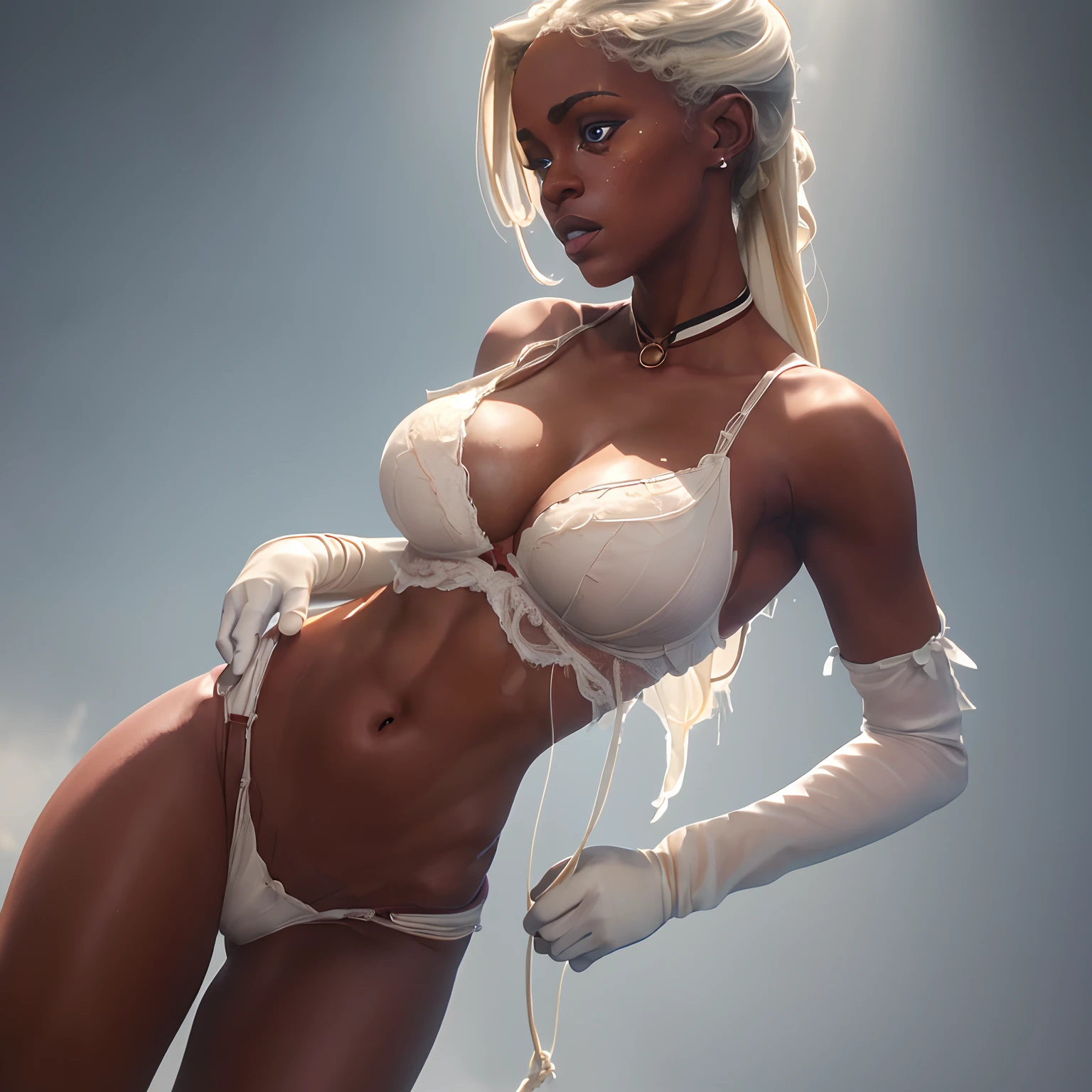 ((arcane style LoRA:1.0)), ((A very cute Ethiopian woman naked and walking, wearing a white silk extreme micro string and no panties, in a beautiful park)), ((wearing a white silk plunging open shirt: 1.5)), (((Huge breasts :1.3, and droopy breasts:1.5))), 8k, digital drawing, cartoon, comic art style, ((full body shot)), (highly detailed skin:1.2), (exposed:1.5), (exposed breasts:1.5), (exposed back:1.5), (exposed shoulders:1.1), (exposed crotch:1.5), photography, masterpiece, best quality, dark grey background, (a beautiful caucasian girl with beautiful blue eyes, gorgeous light blonde hair, Huge soft breasts and beautiful abs, blonde pubic hair, wearing white gloves), various pose, Ultra-detailed face, Detailed eyes, ((No closeup)), ((yawning)), ((she’s wearing a vibrator in her crotch)), ((her crotch is soaking wet now)), ((from the side angle shot)).