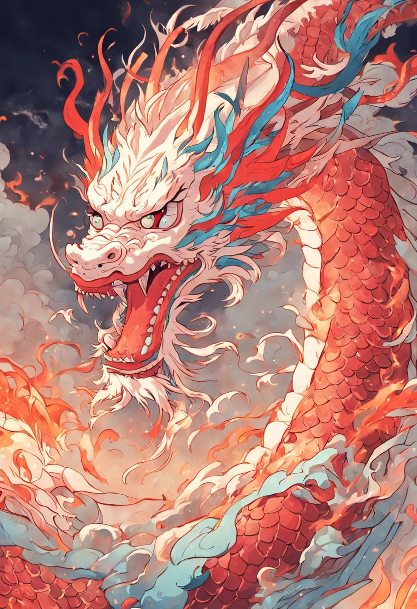 Multicolored , Colorful , Bright colors ,chinesedragon , Akari Toriyama , Chinese ink painting , close lens ,Cloud fog, green