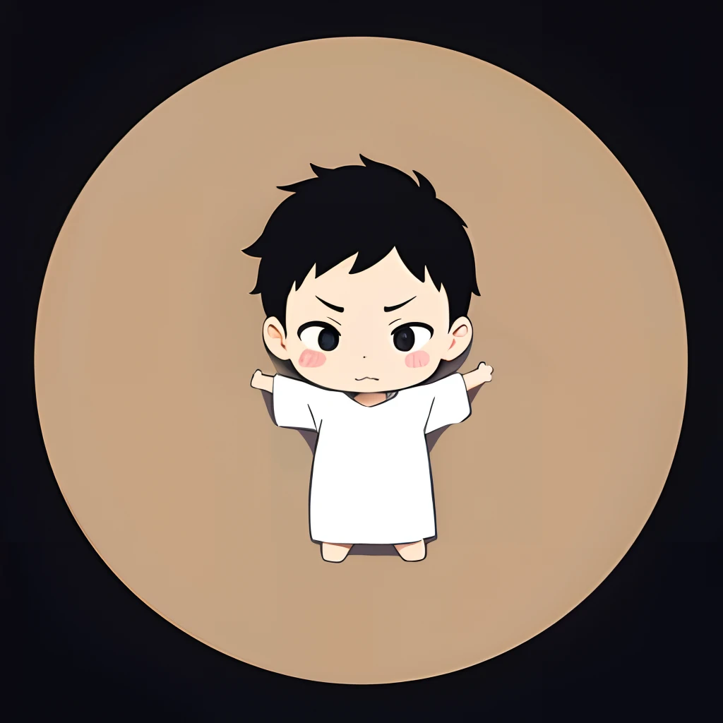 masterpiece, best quality, 1boy, tiny, sticker,background minimal, full body, anime style, cartoon, working