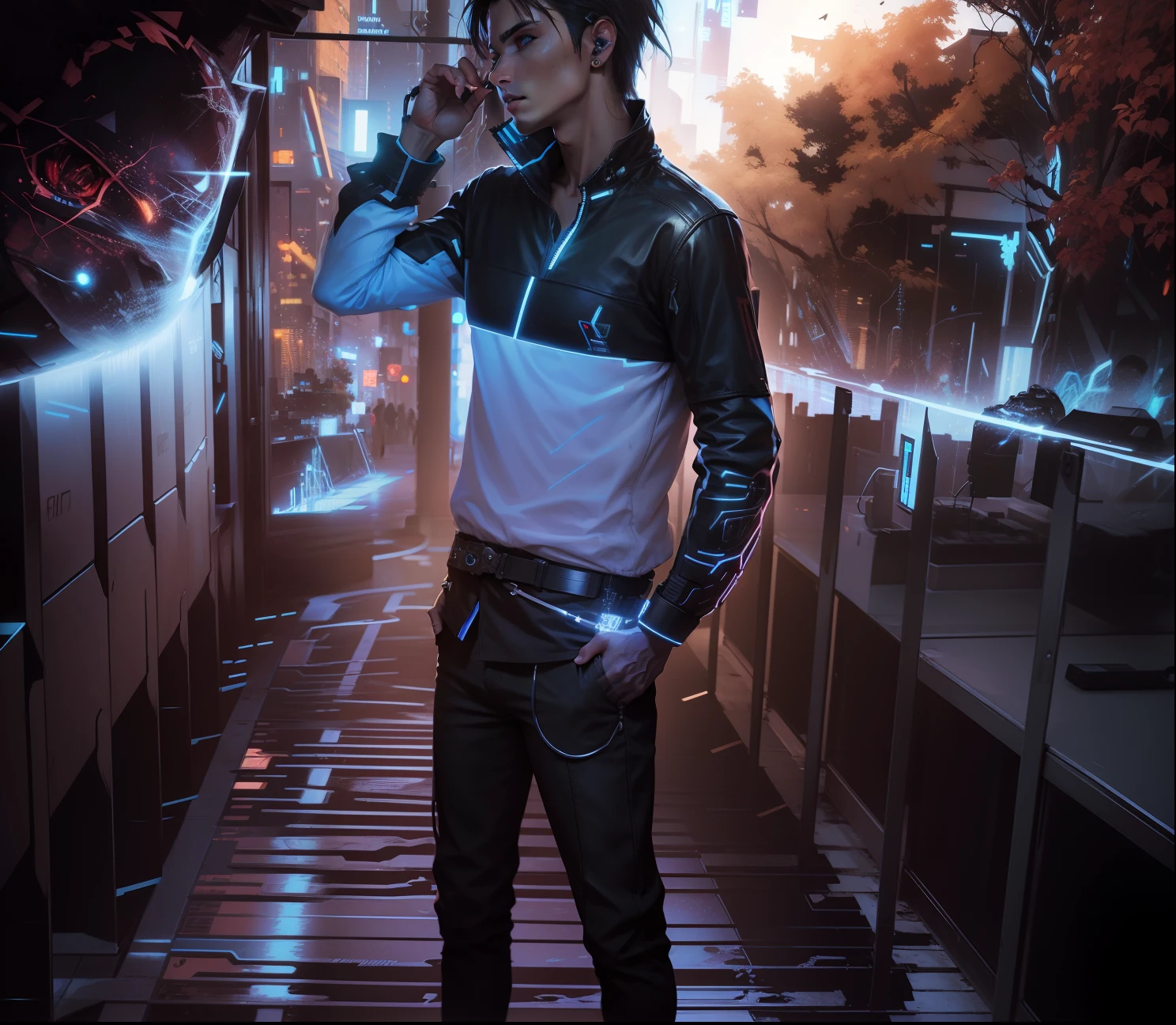 Change background cyberpunk hansome boy realistic face 8k ultra realistic