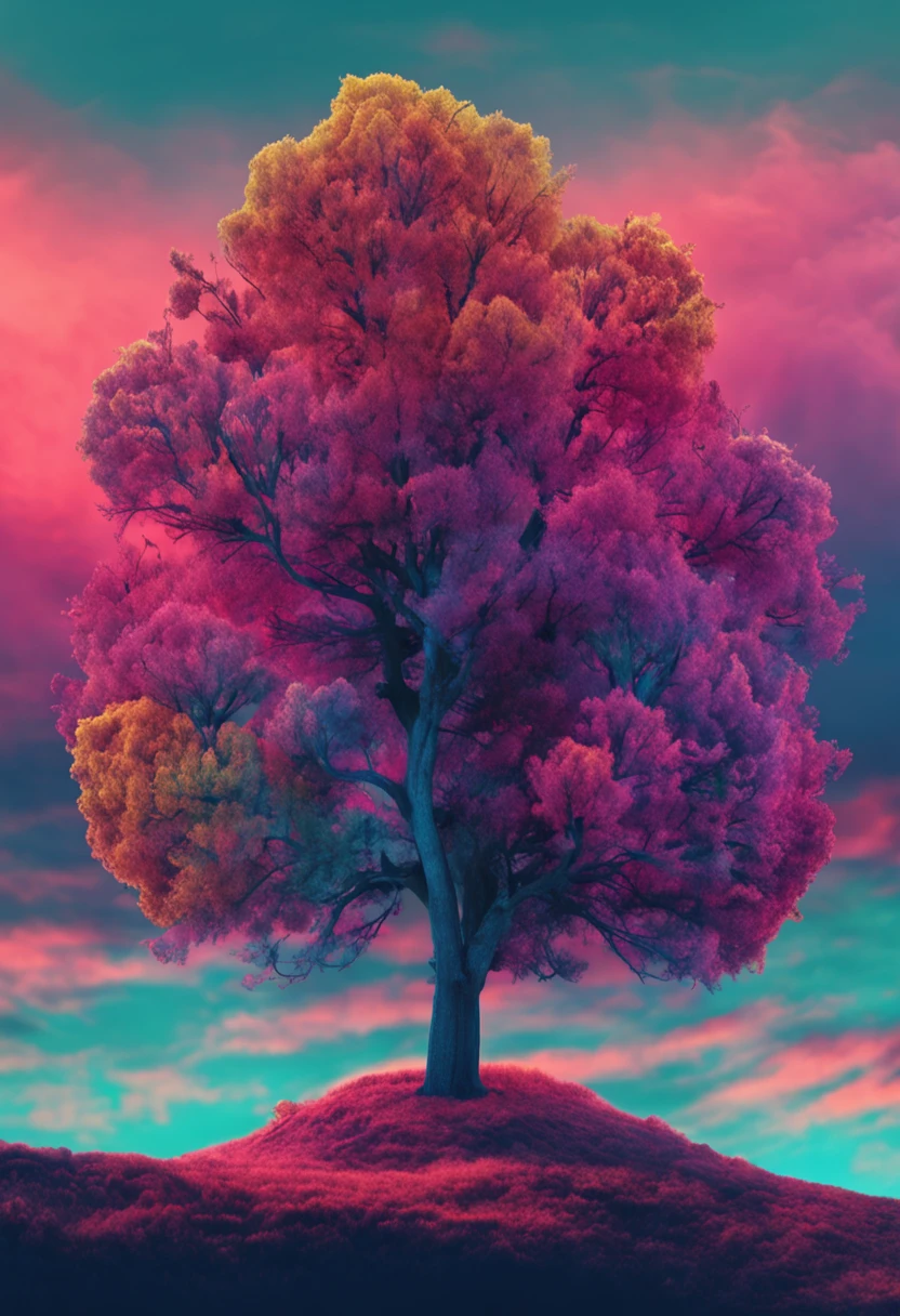 (masterpiece), (best quality), (HDR), Colorful Cloud in the shape of trees, trees fading upward like smoke, glowing stars, chalk dust style