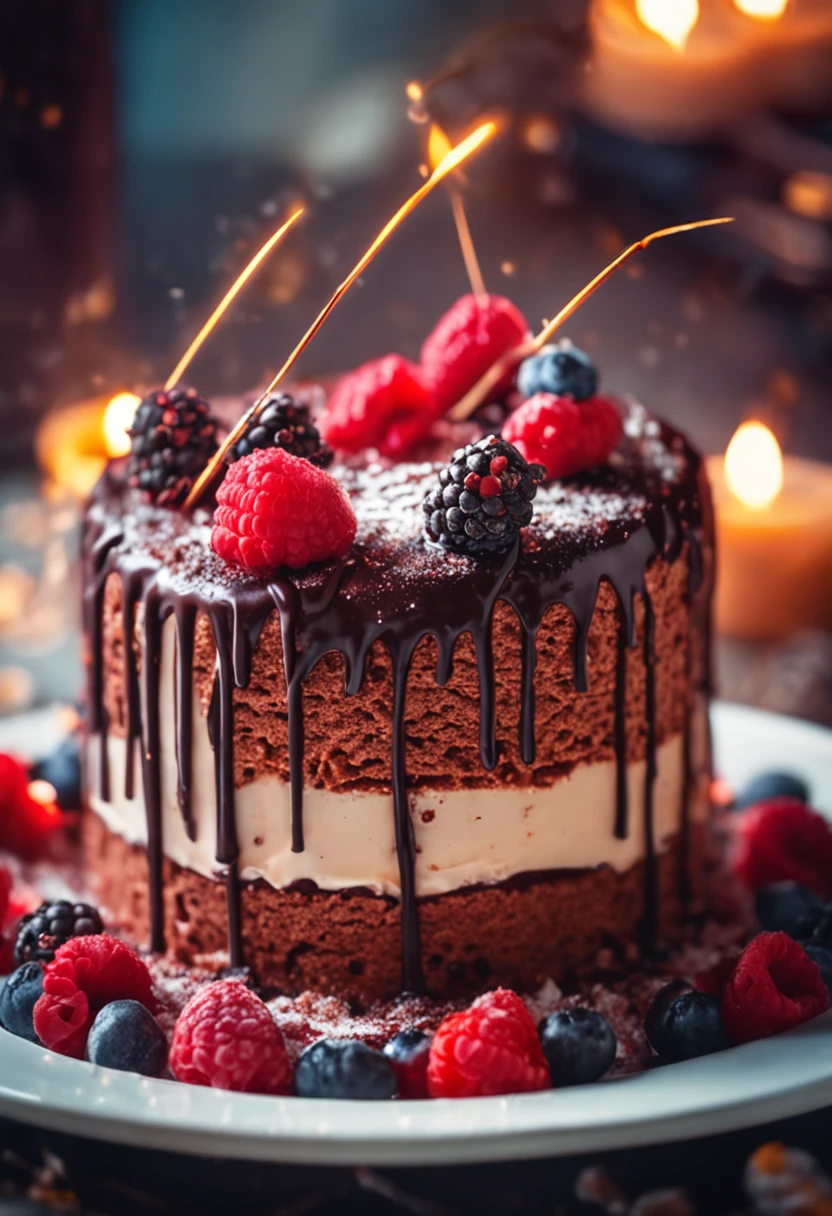~*~Photographic~*~ RAW closeup of gourmet cake, candle lights, sparks, flash photo BREAK 🎂🕯🕯🕯🎇🎇🎇📸