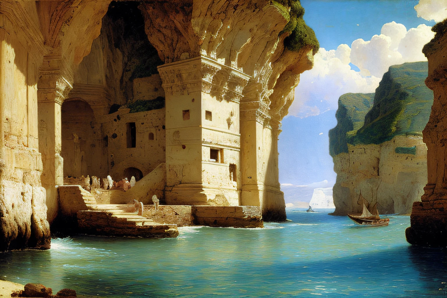 grotte, ocean,  village alma tadema