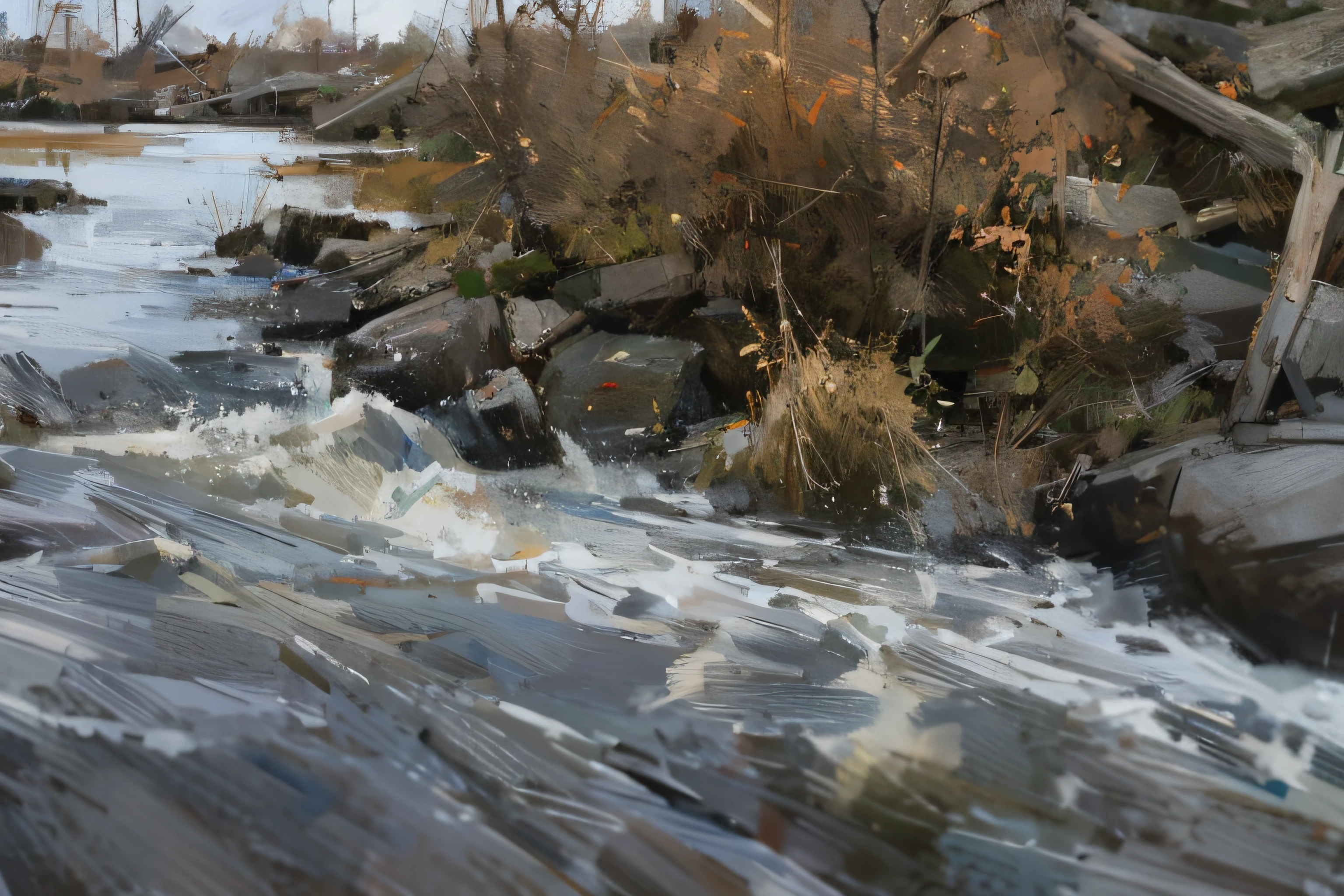 a turbulent river, dangerous, speedy, detailed, clear
