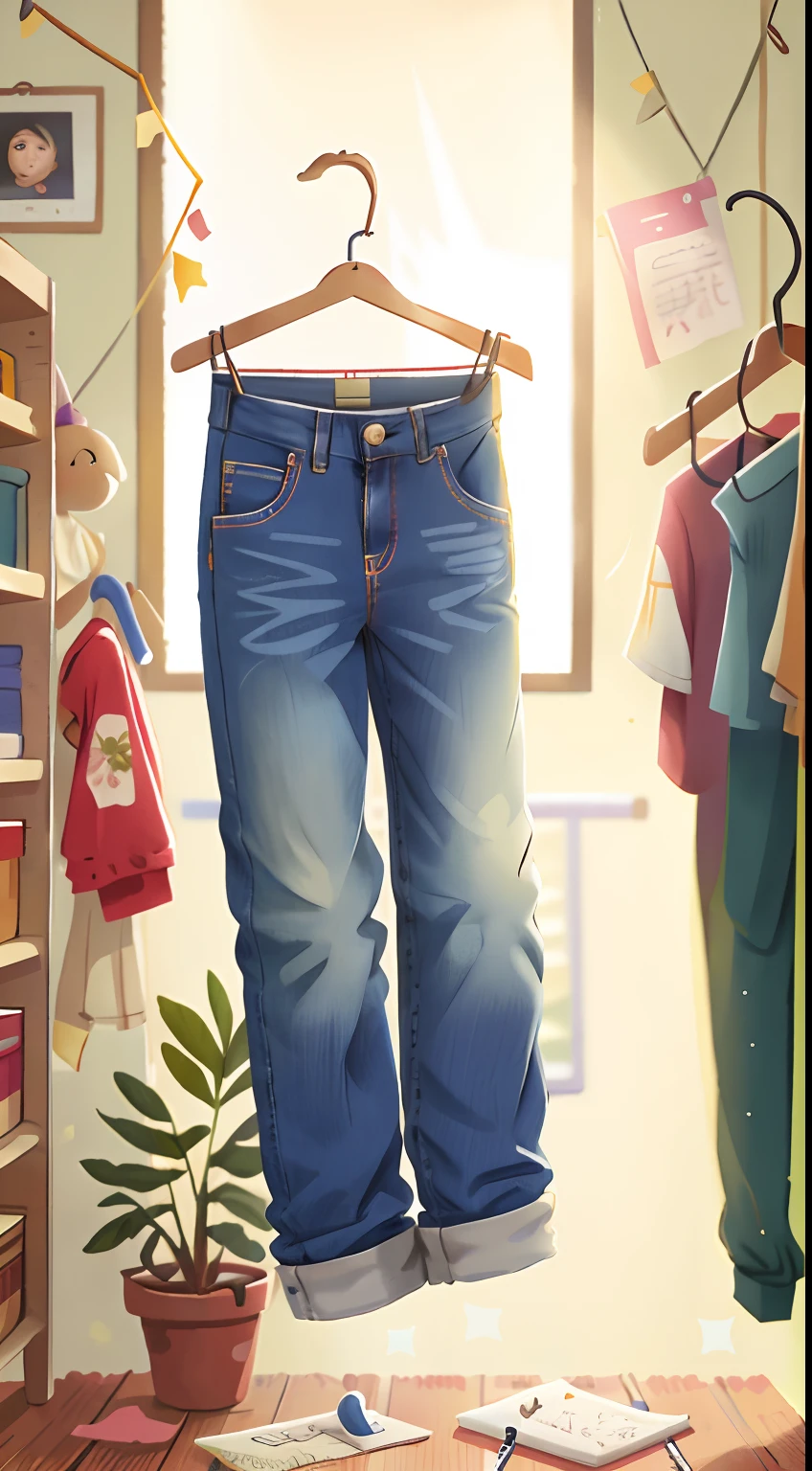 pants is hung on the hanger, perfect quality, clear focus (clutter - home: 0.8), (masterpiece: 1.2) (realistic: 1.2) (bokeh) (best quality) (detailed skin: 1.3) (complex details) (8K) (sharp focus), clean background, white background, long view composition, 85MM SHOT