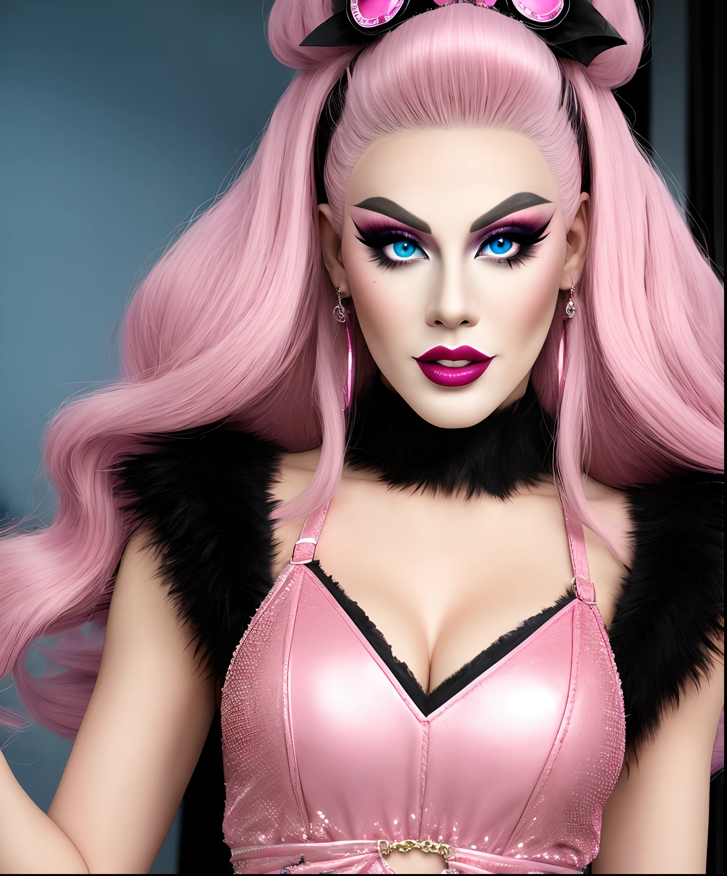 A drag queen with pink accessory