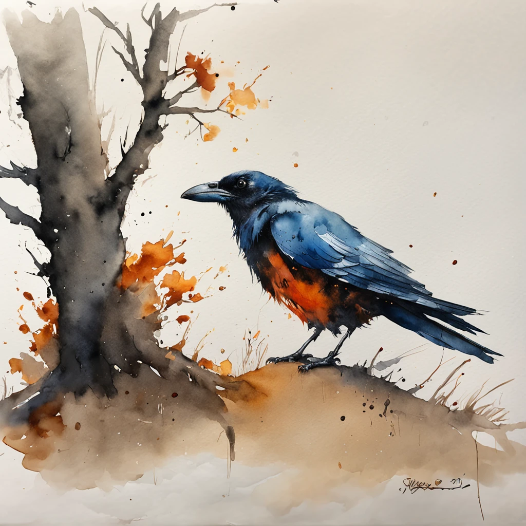 Two crows on a dead tree, A shadow shaped like a walker, Starry night, Thick fog on the ground, Blue light on the horizon, Unreal Engine 5, Cinematic, low angle photography, Motion blur, Depth of field, Dust, Cobblestones and dirt. Splash Art, dripping paint. Perfect color grading. Influenced by Karel Appel and Jeremy Mann, Full of dramatic and threatening scenes, Hyper-detailed, Beautiful, insanely details, Intricate details, editorial photography, shot with a 50mm lens, Depth of field, Tilt Blur, Shutter speed 1/1000, f/22. Lightmaps, Super bright