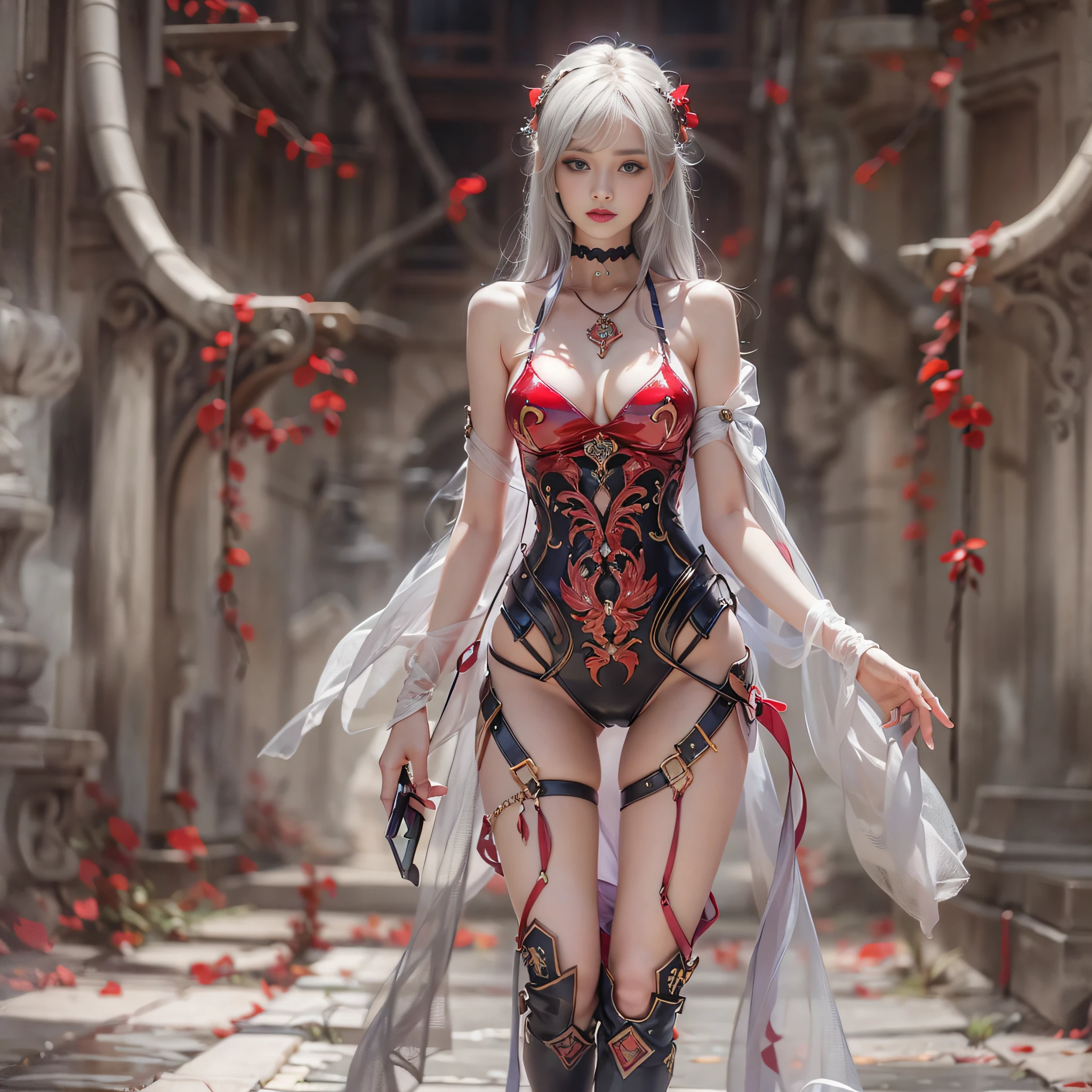 ((masterpiece:1.4)、(top-quality:1.4)、(reallistic:1.7))、Beautiful girl in bondage style、Sexy Daughter、Super beautiful girl、1girl in:1.4、Restraints、Transparent clothing、slaves、Glossy luxury latex、Luxury Latex Bodysuit、By Luis Royo、age19、Super Ultra Ultra Bikini、Outstanding style、(Two legs are drawn correctly:1.7)、(Two arms are drawn correctly:1.7)、Anatomically correct depiction of limbs、Slender Abs、(beauty legs:1.4)、beautiful countenance、kawaii faces、Beautiful ass、A detailed eye、beautidful eyes、Raw photo、red-lips、Red high heels、a choker、a necklace、耳Nipple Ring、Fantasy of an ancient city、Mythological worldview