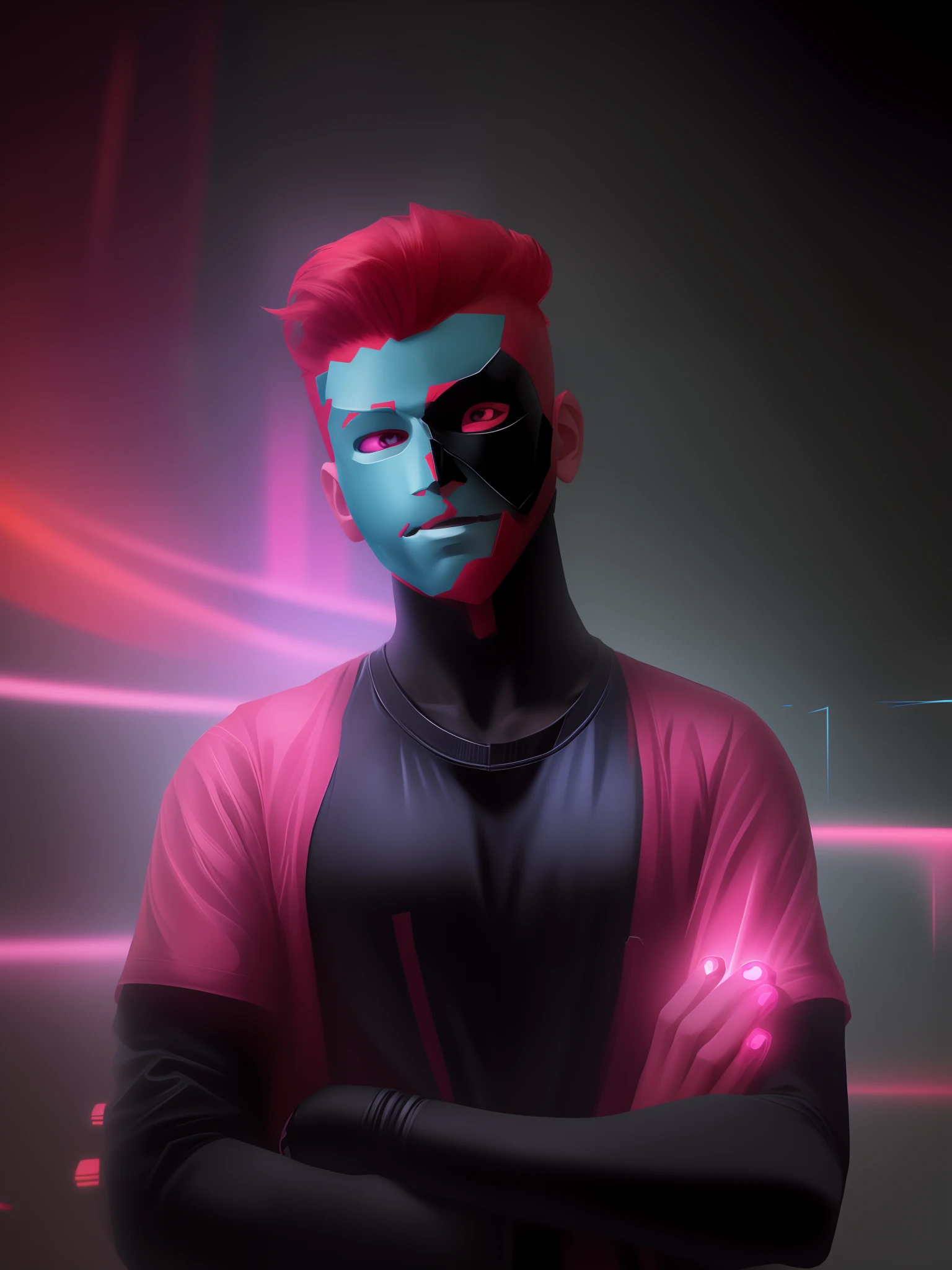 Portrait of a man with blacklight makeup and a ballgag, fantasy, highly detailed, digital painting, artstation, concept art, sharp focus, illustration <lora:ballgag_5-e14:1.0> <lora:blacklight_makeup_v2:1>