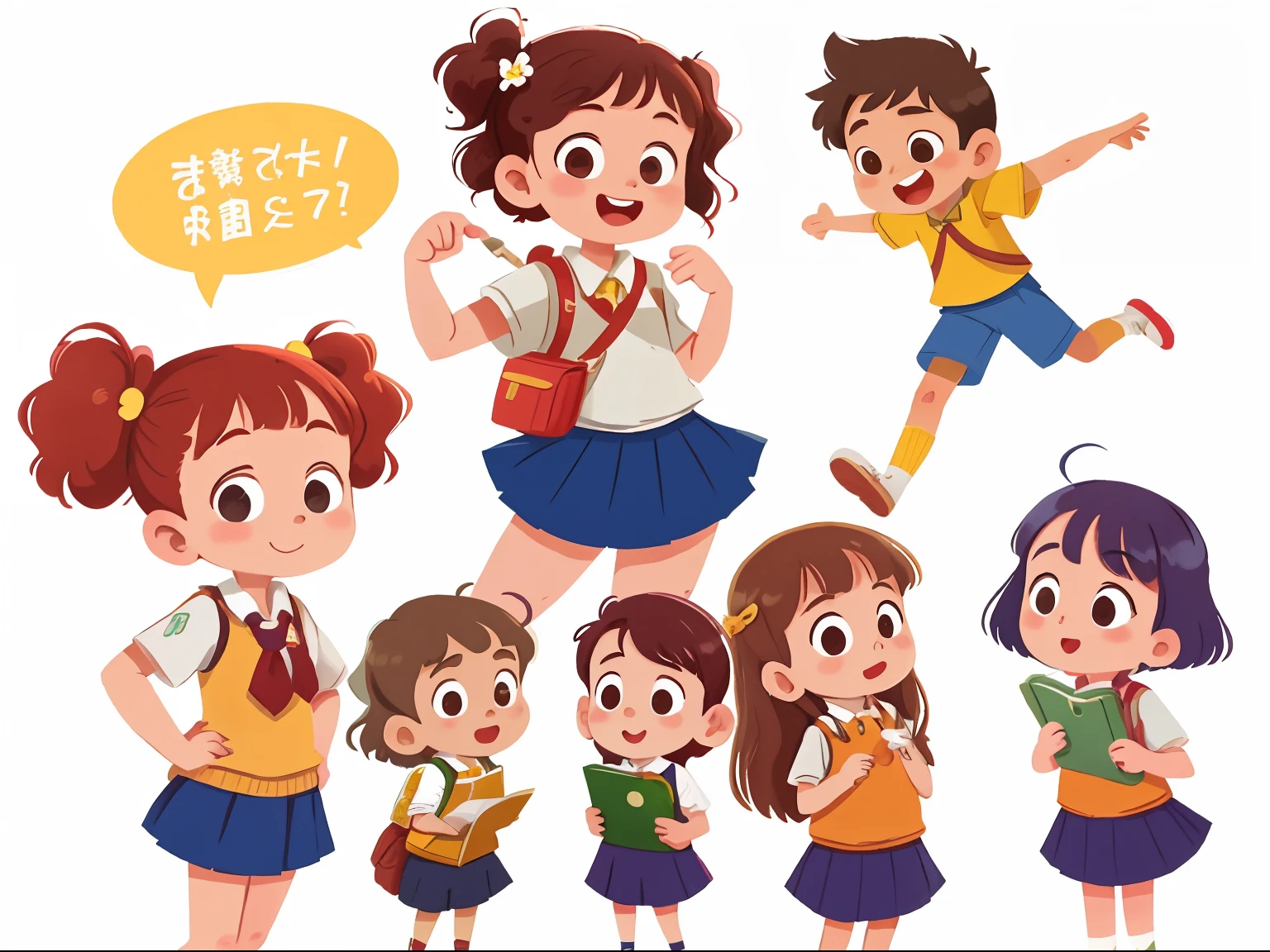 illustration, masterpiece, best quality,
School teacher, in school uniform,
with several students (girls and boys)
standing side by side hand in hand
standing side by side, hand on shoulder
from opposite, Happy, full body, in the style of childreb book charecter, charecter sheet, white background, adjective + object, character sheet, children book character, white background, white background, looking at viewer,