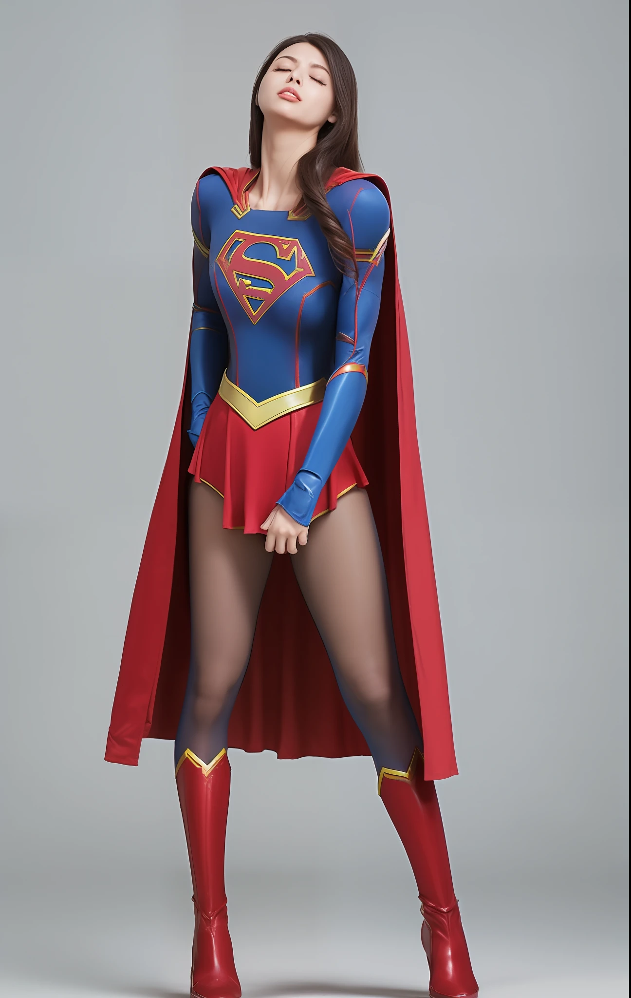 (((Make the most of the original image)))、(((Supergirl Costume)))、(((Hung)))、(((Eyes closed、s asleep)))、((bras、weak legs))、(((Facing down、Depressed)))、((Get))、((Suffering))、((Doll condition))、((Suffering))