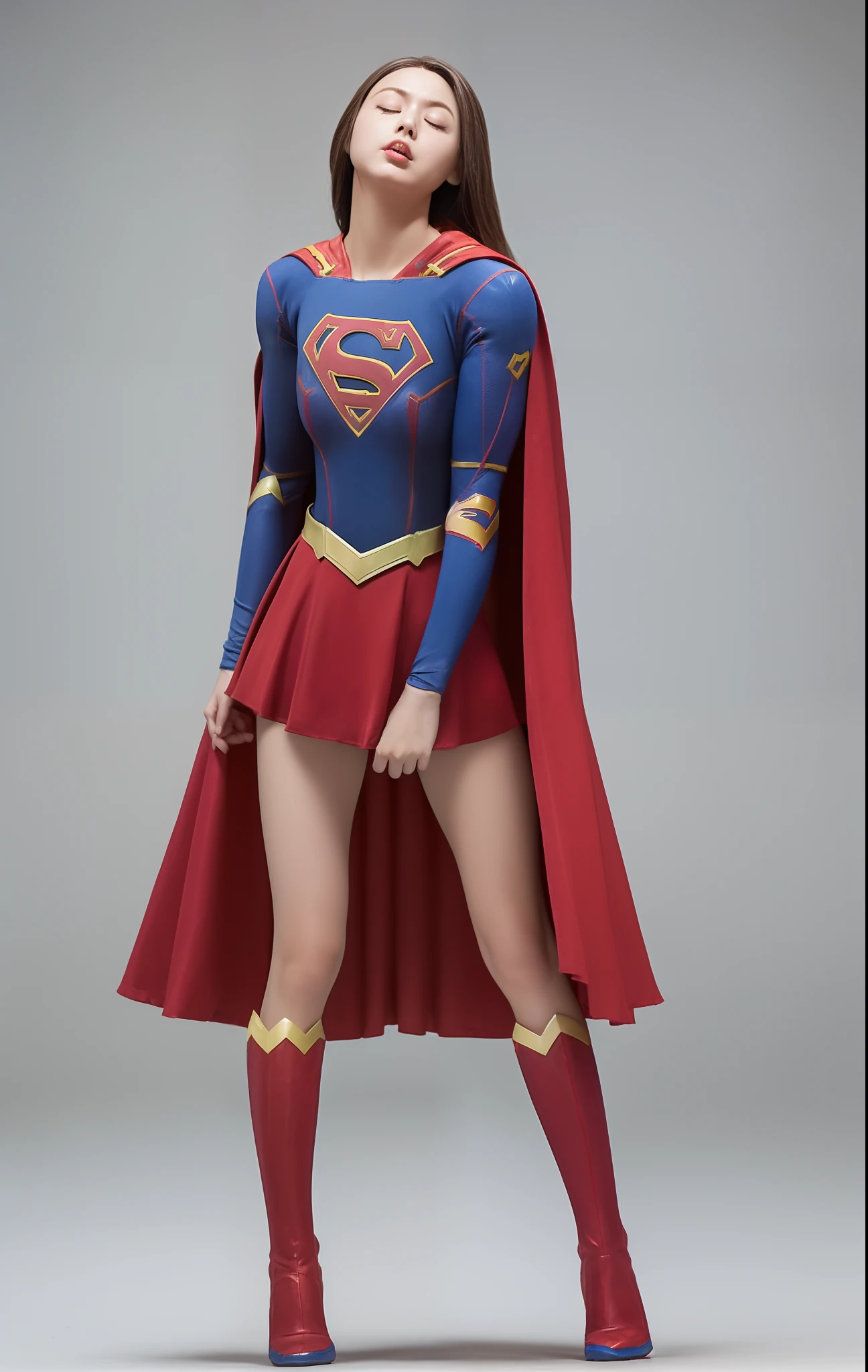 (((Make the most of the original image)))、(((Supergirl Costume)))、(((Hung)))、(((Eyes closed、s asleep)))、((bras、weak legs))、(((Facing down、Depressed)))、((Get))、((Suffering))、((Doll condition))、((Suffering))