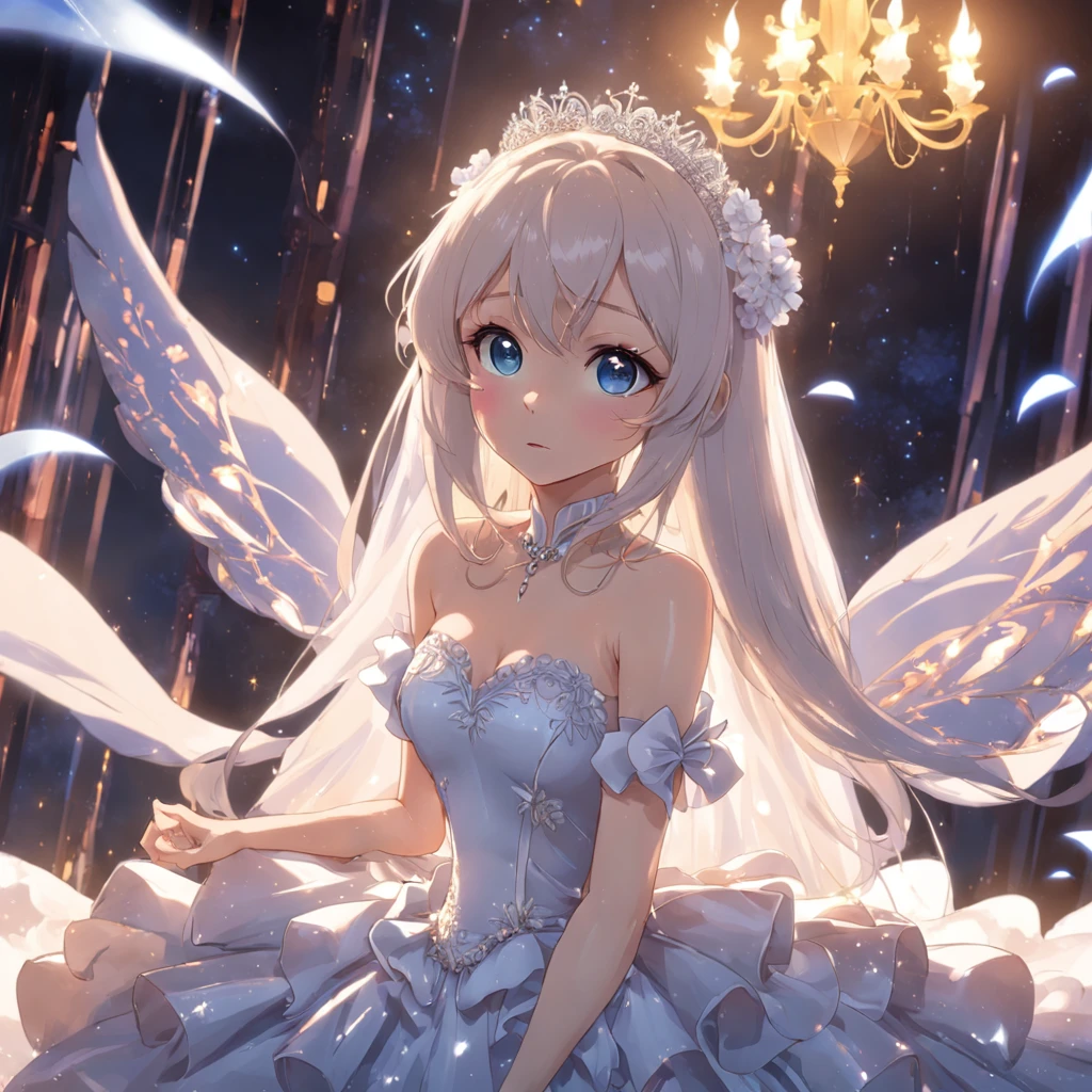 (best qualtiy)), ((tmasterpiece)) Wedding princess dress, ray of lights, lens flare glow, White petals, Long coated cat, Exotic