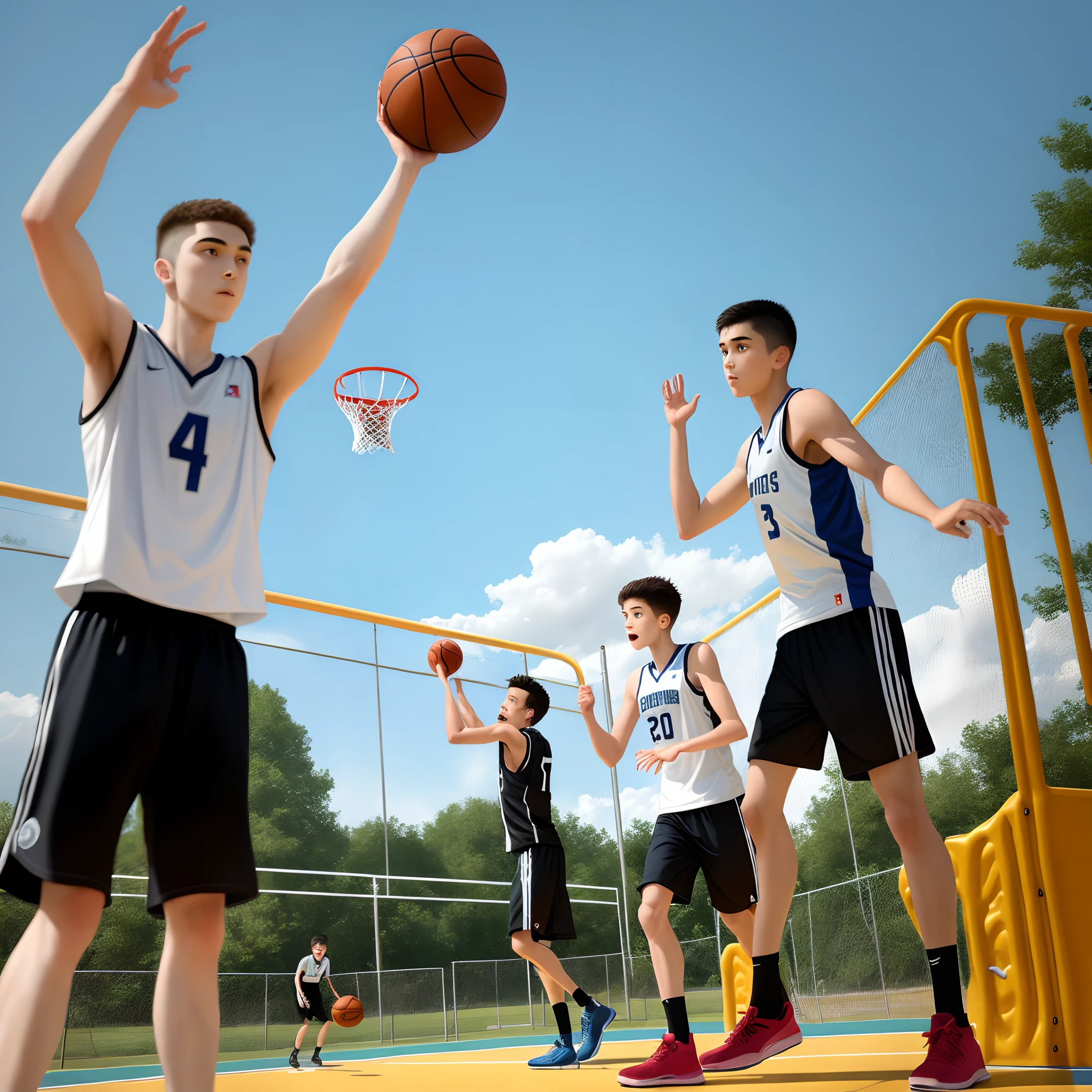 Boys playing basketball in the playground