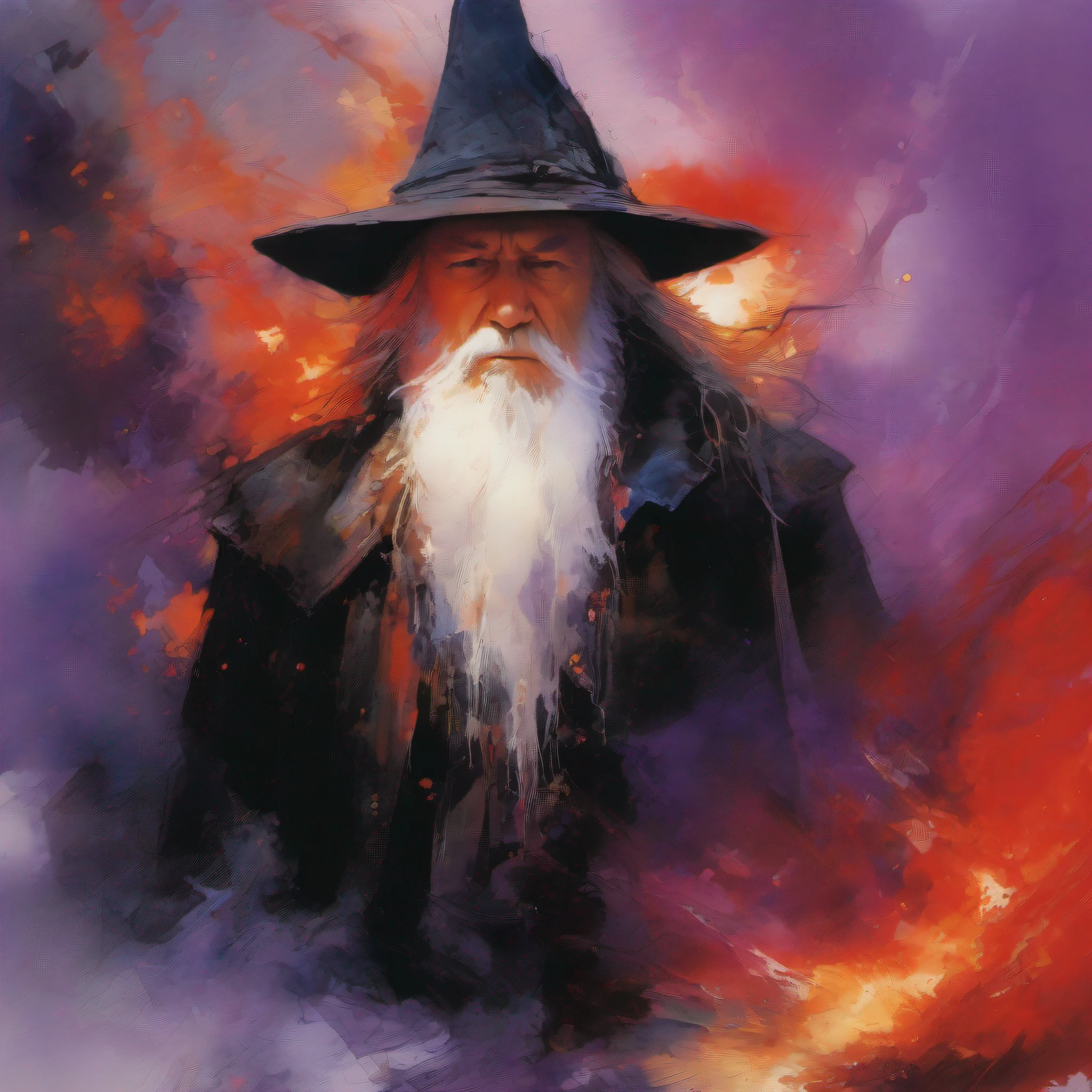 dufkova, 2d, lineart,
1 old wizard with long grey beard casting magic, firestorm, fire hydras, fantasy, high contrast, ink strokes, explosions, over exposure, purple and red tone impression , abstract, ((watercolor painting by John Berkey and Jeremy Mann )) brush strokes, negative space,
