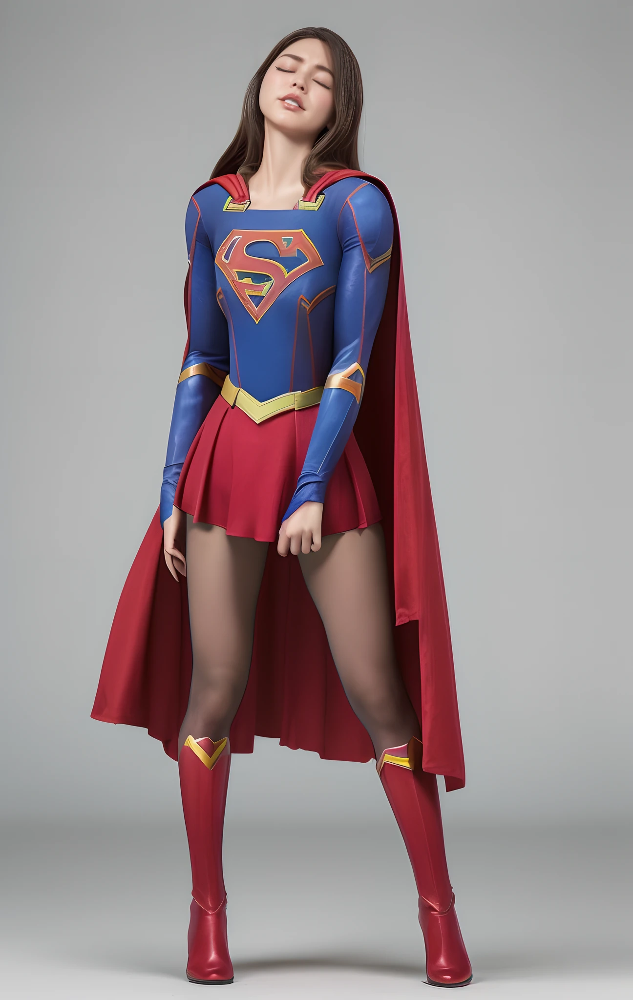 (((Make the most of the original image)))、(((Supergirl Costume)))、(((Hung)))、(((Eyes closed、s asleep)))、((bras、weak legs))、(((Facing down、Depressed)))、((Get))、((Suffering))、((Doll condition))、((Suffering))