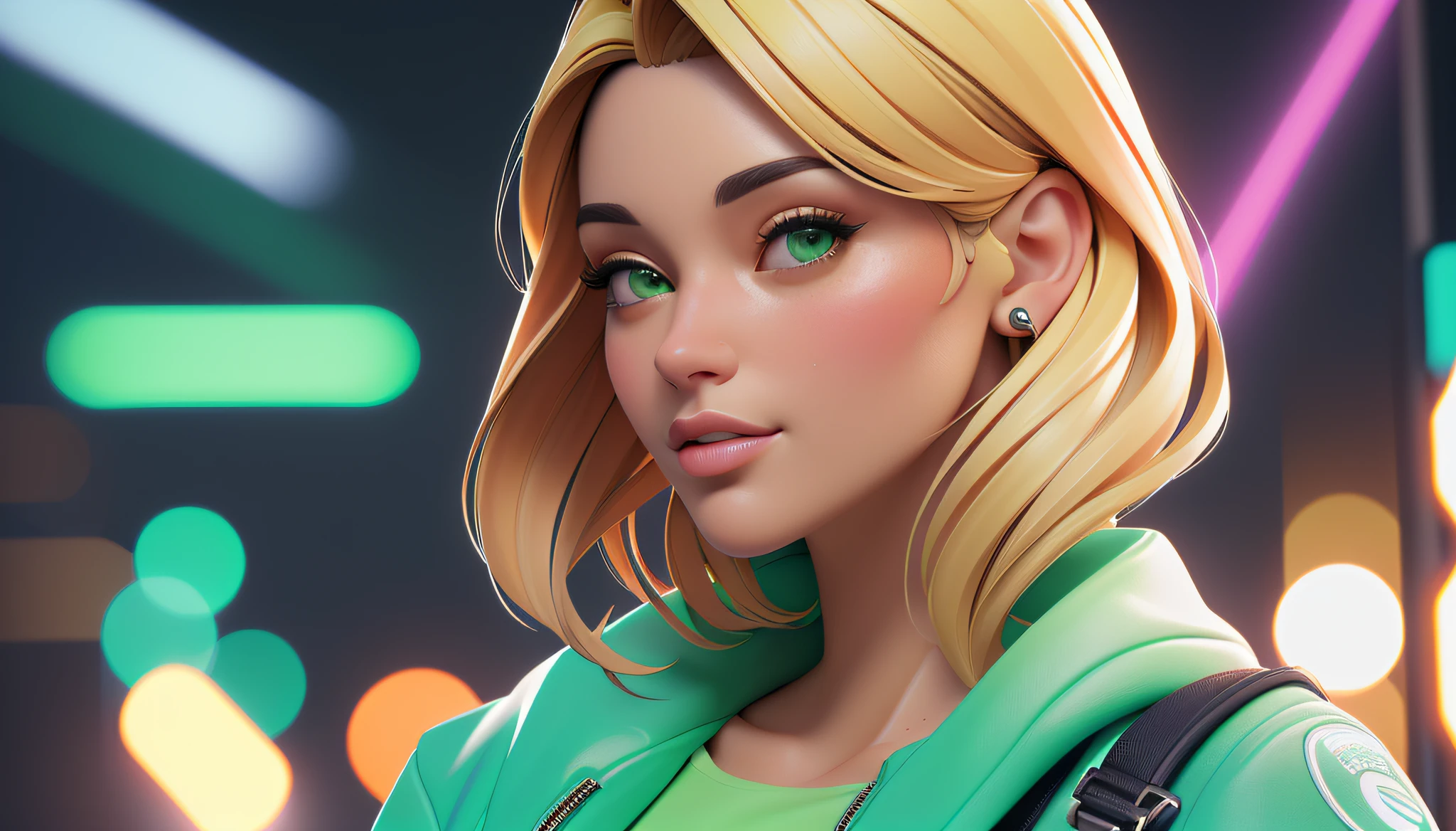 um close up de uma mulher com uma jaqueta verde e uma mochila, 8K Artgerm Bokeh, deviantart artstation cgscosiety, estilo de arte realista, estilo de arte fotorrealista, 3 d render arte do caractere 8 k, 🤤 retrato da menina, Retrato CGSetivity, Arte digital realista 4K, Arte digital realista 4K, retrato de personagem de closeup, estilo de arte realista, ((running))