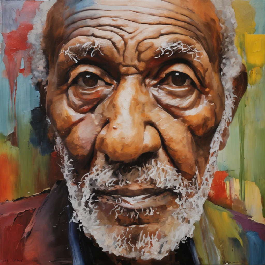 A detailed and macro photograph of an elderly man's face, captured using a Sony A7r camera with an FE 50mm - F 2.8 GM lens.