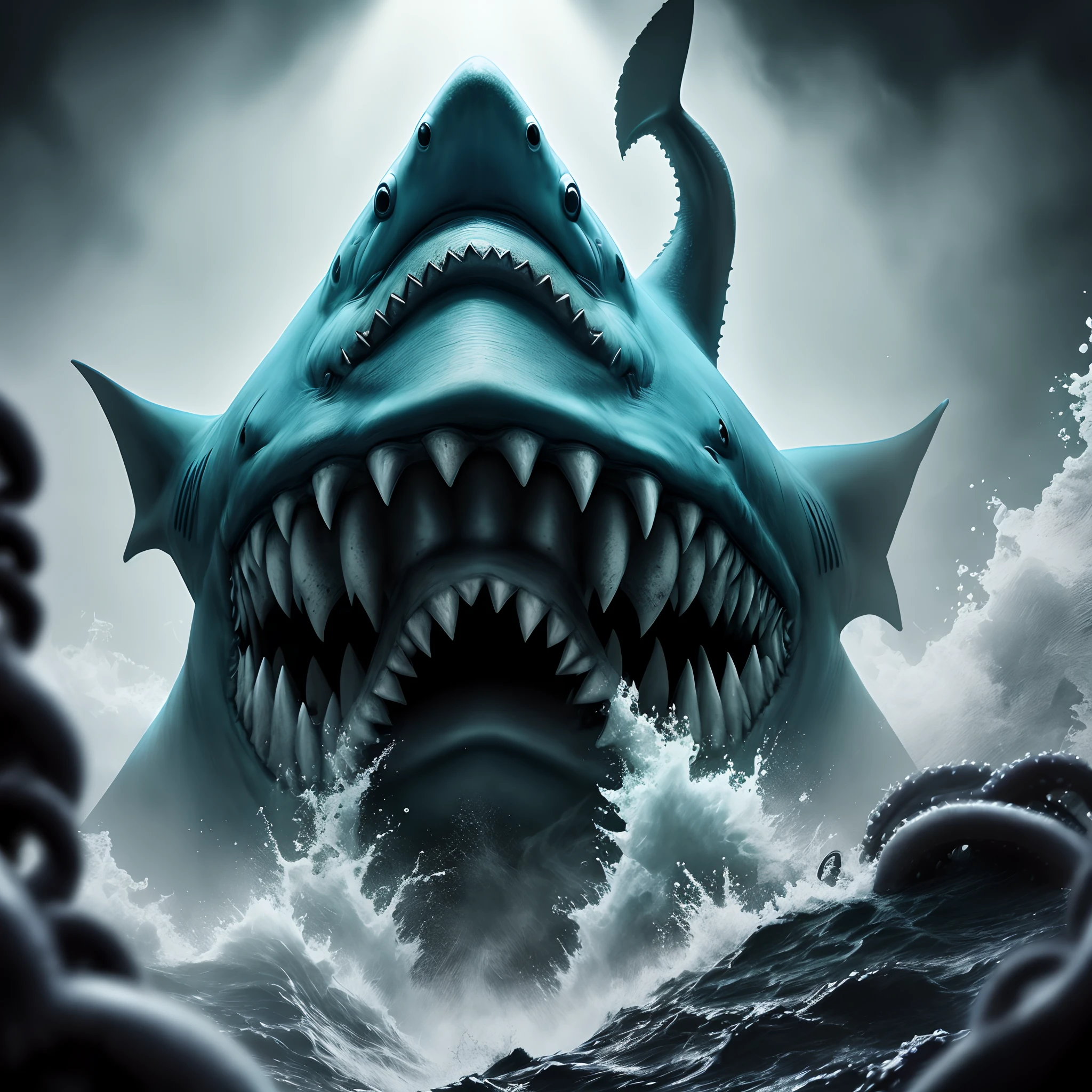8K, Super detail, ccurate, Best quality, Masterpiece, Super detail, High details, High quality, Best quality, A high resolution
,nigth,darkly,raiden,Cthulhu,Monster,Fish,tentaculata,Black seawater,Recife,swell sea