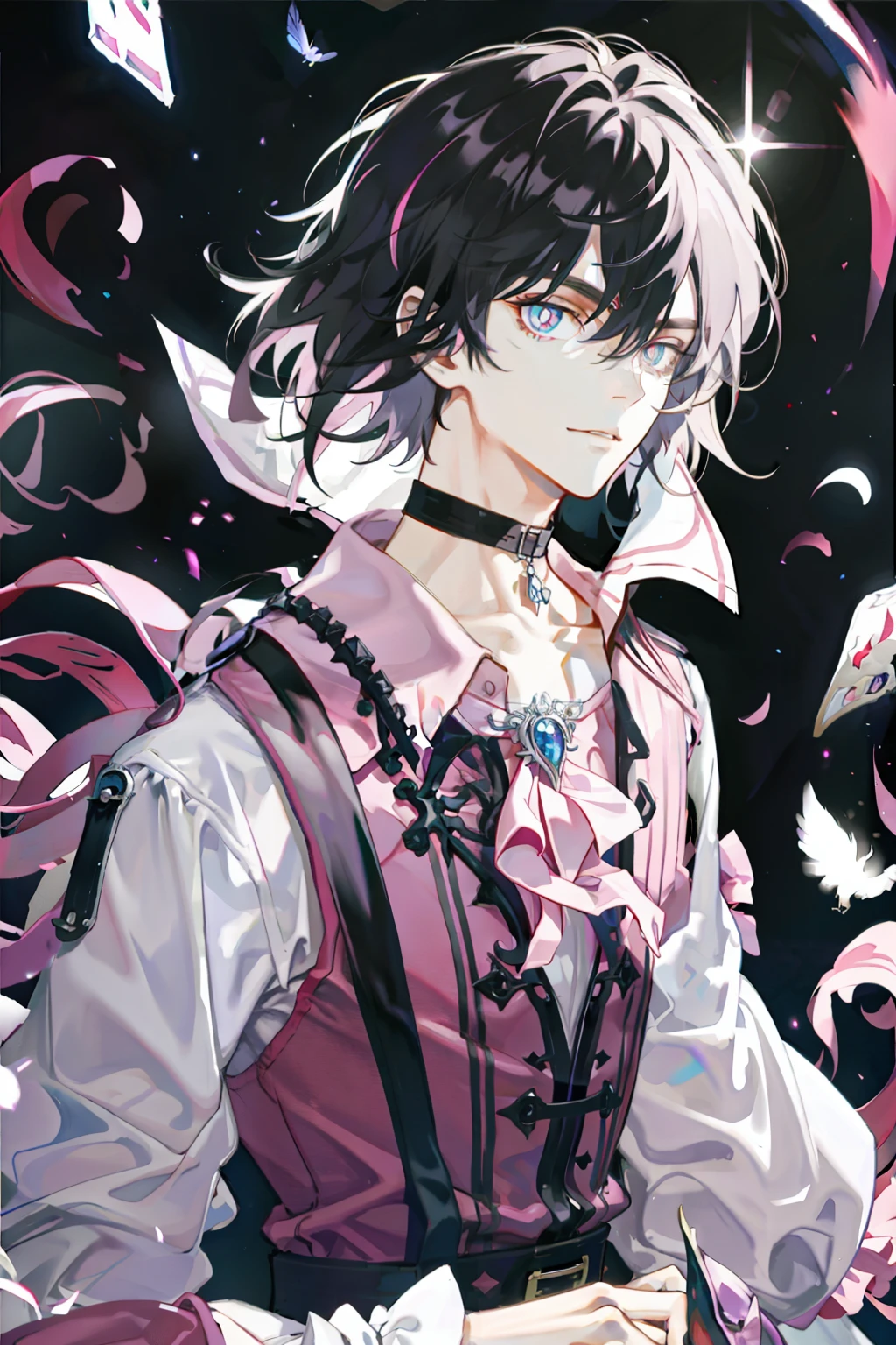 Face restoration,handsome,delicated,Pink pupils,Gothic male clothing