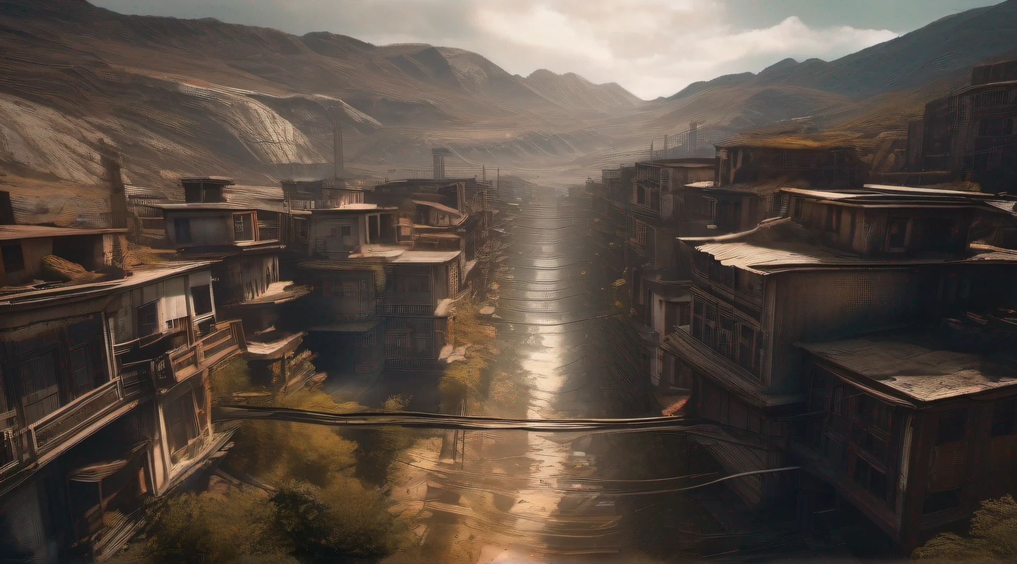 masterpiece, best quality, ultra-sharp, ultra-detailed, abandoned planet, abandoned the Earth, ghost town, ghost planet, no human background, ruined city, melt down, wide angle, from above,
