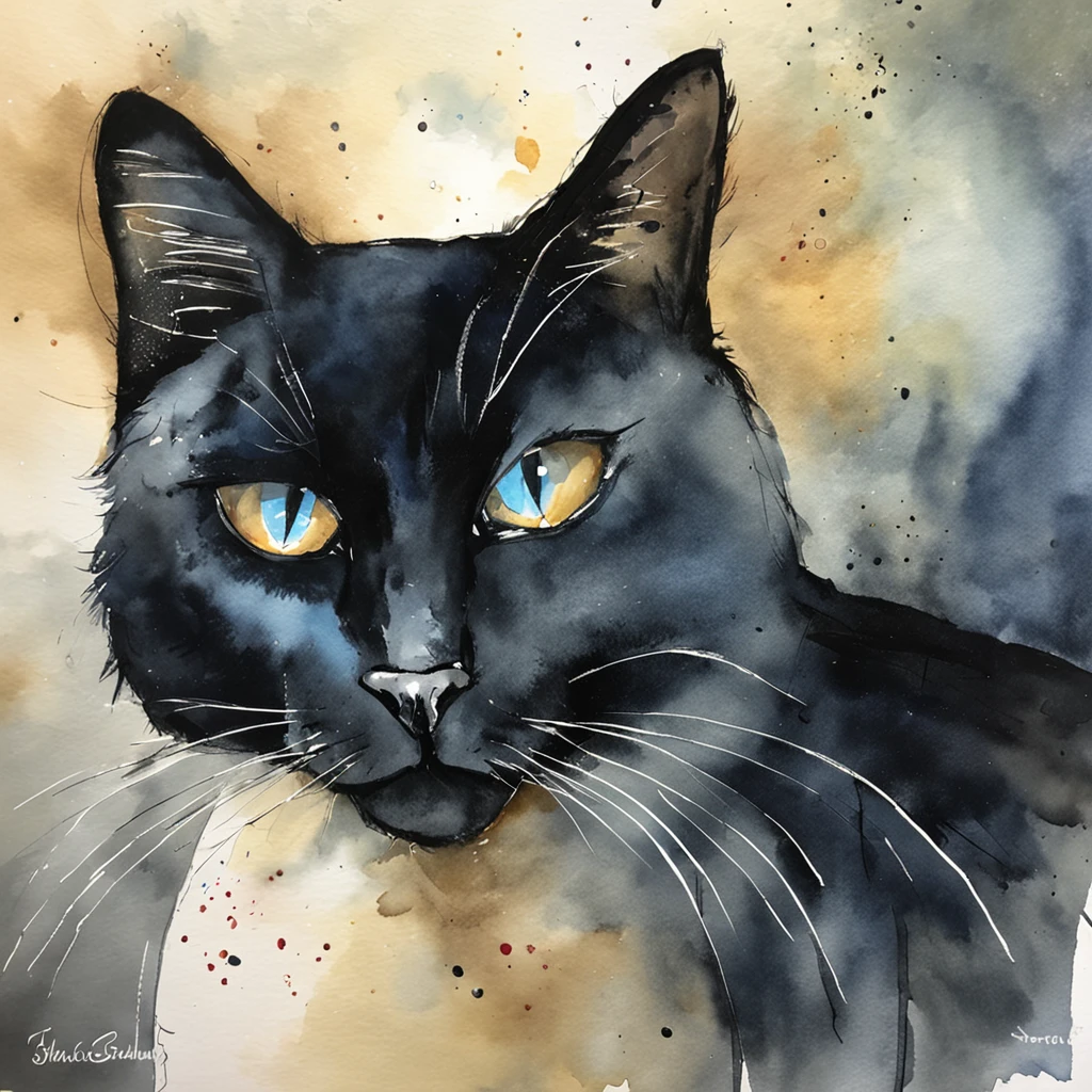 Black cat shadow, blue cat eyes, big moon