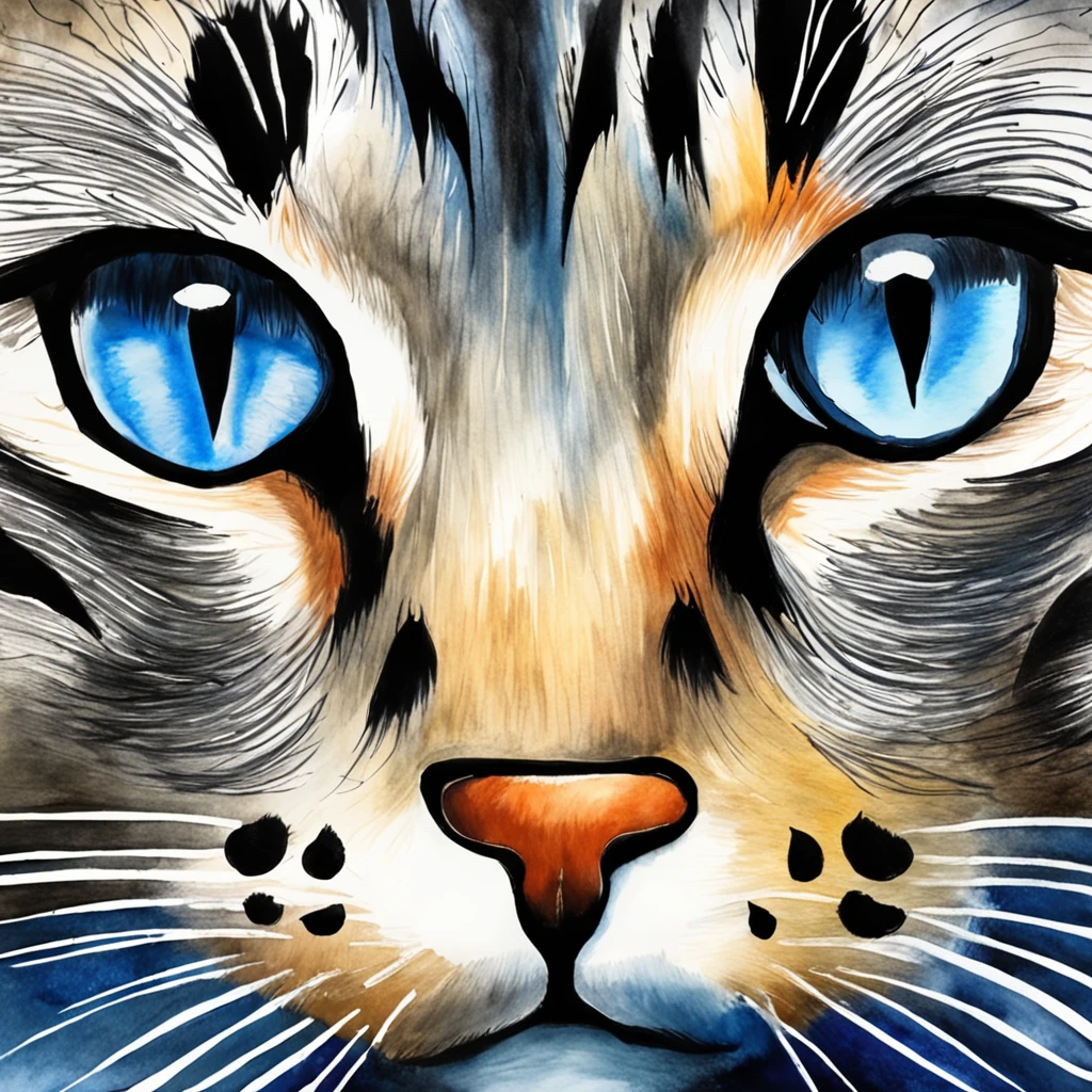 Black cat shadow, blue cat eyes, big moon