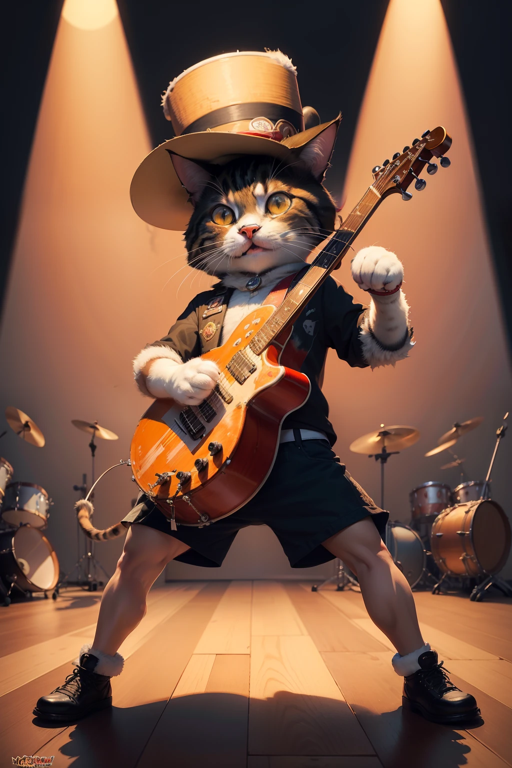 painting of a cat playing a drum with a hat on, by Muggur, by Igor Grabar, fanart, rocking out, traditional art, by Dechko Uzunov, mouse with drum, !!!! cat!!!!, skottie young, mouse holding a drum, of the cat in the hat, drummer, furry artist, album art, by Mario Dubsky