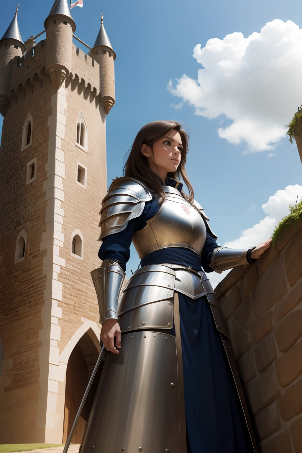female knight defend castle tower