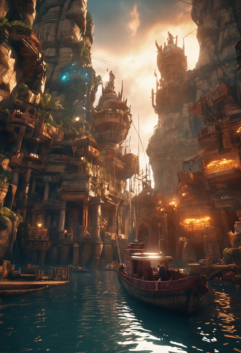 (Ultra realistic, Intricate, Epic movie scene), (a Mindflayers Seeks the legendary lost city, full body) (in A Bustling Harbor), (Intricate, Lots of tiny details, amazing lighting, amazing setting), (Colorful, Ultra Realistic, High quality, Highly detailed, Sharp focus, 8K UHD, Ultra realism)
