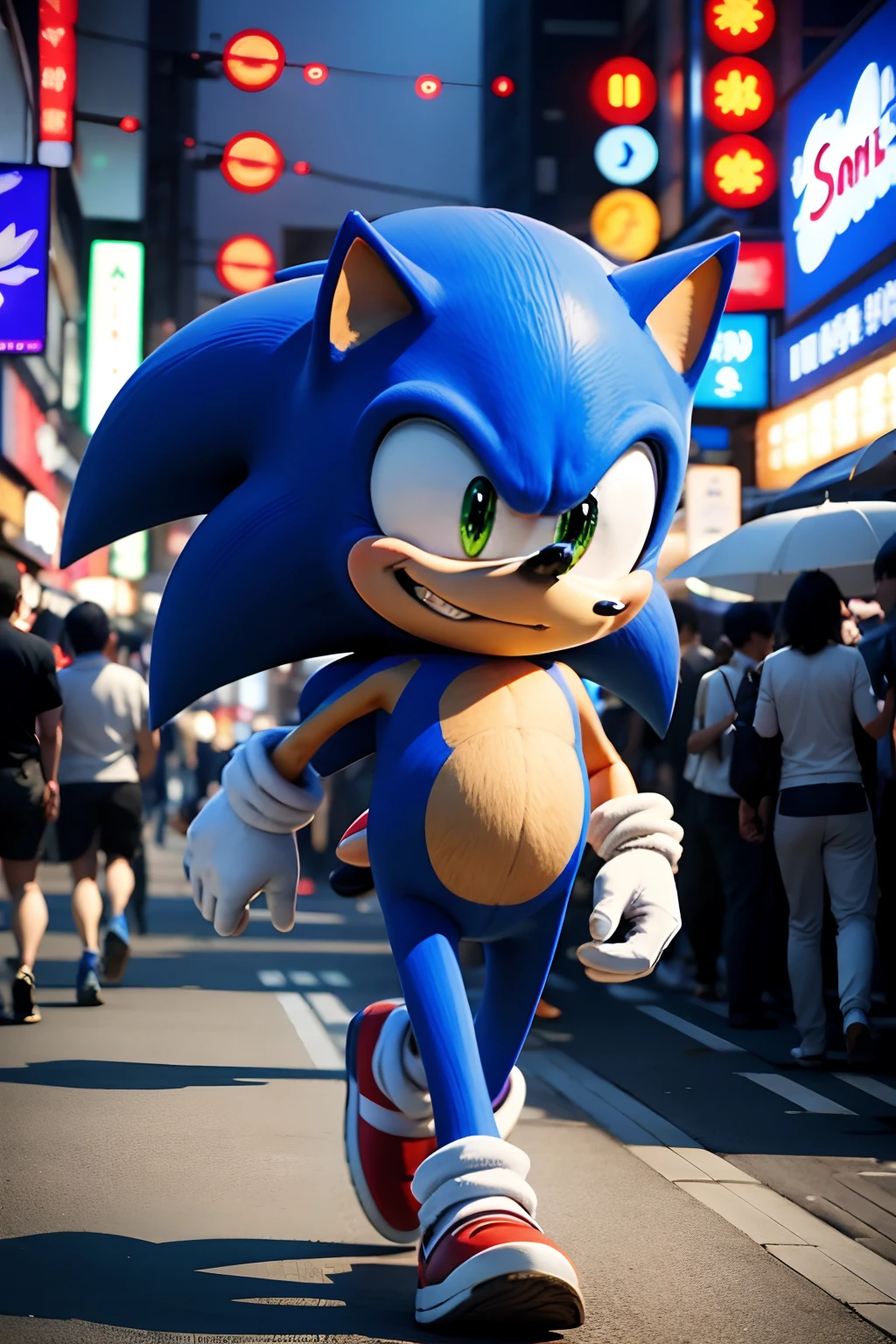 Sonic strolling around the city in Tokyo