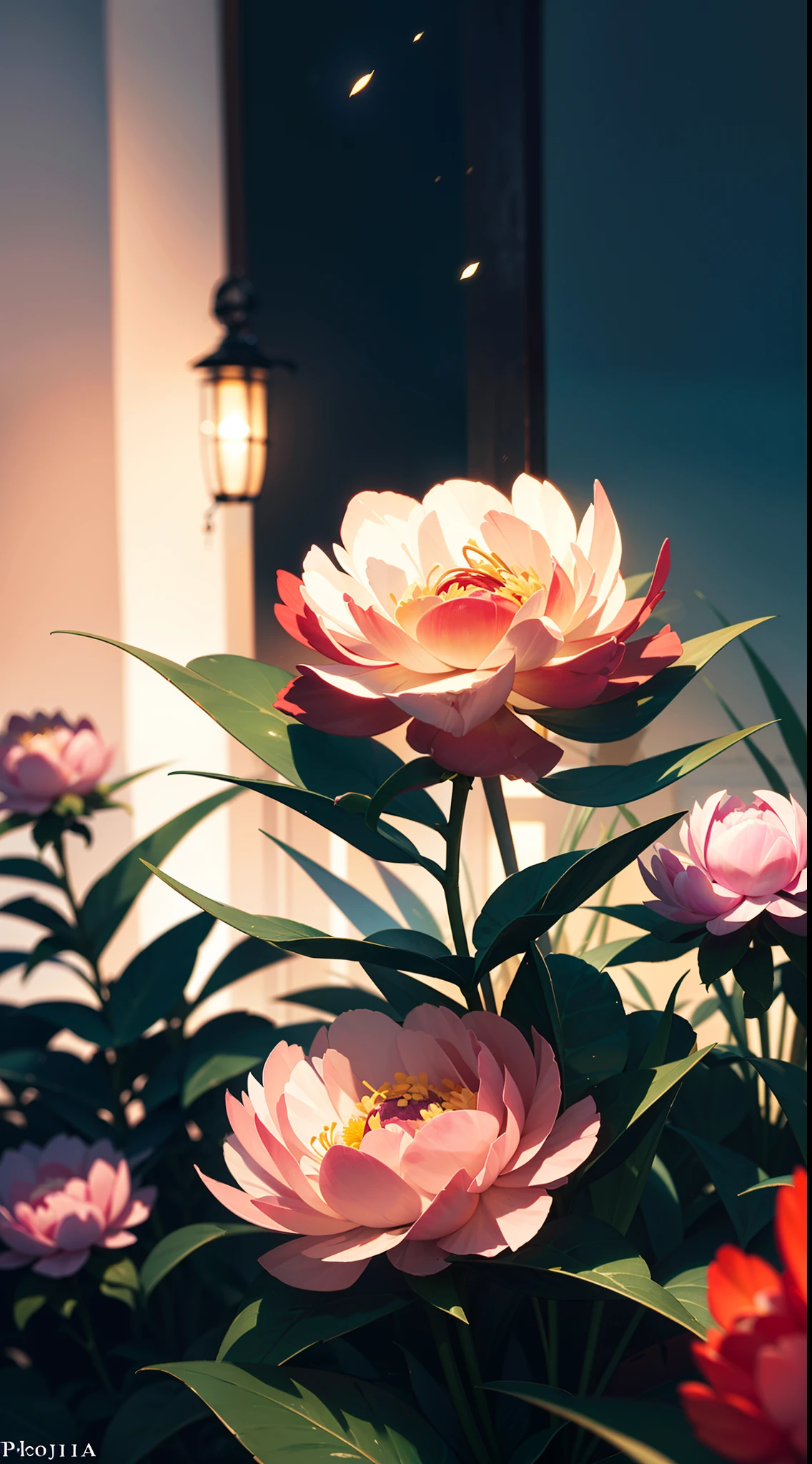DreamShaper:3.2, Photography, BotanicalUSA,  Peonies, a red fluffy maincoon, neon clouds, soft Light, bokeh , macro, no add human, no add hand, macro