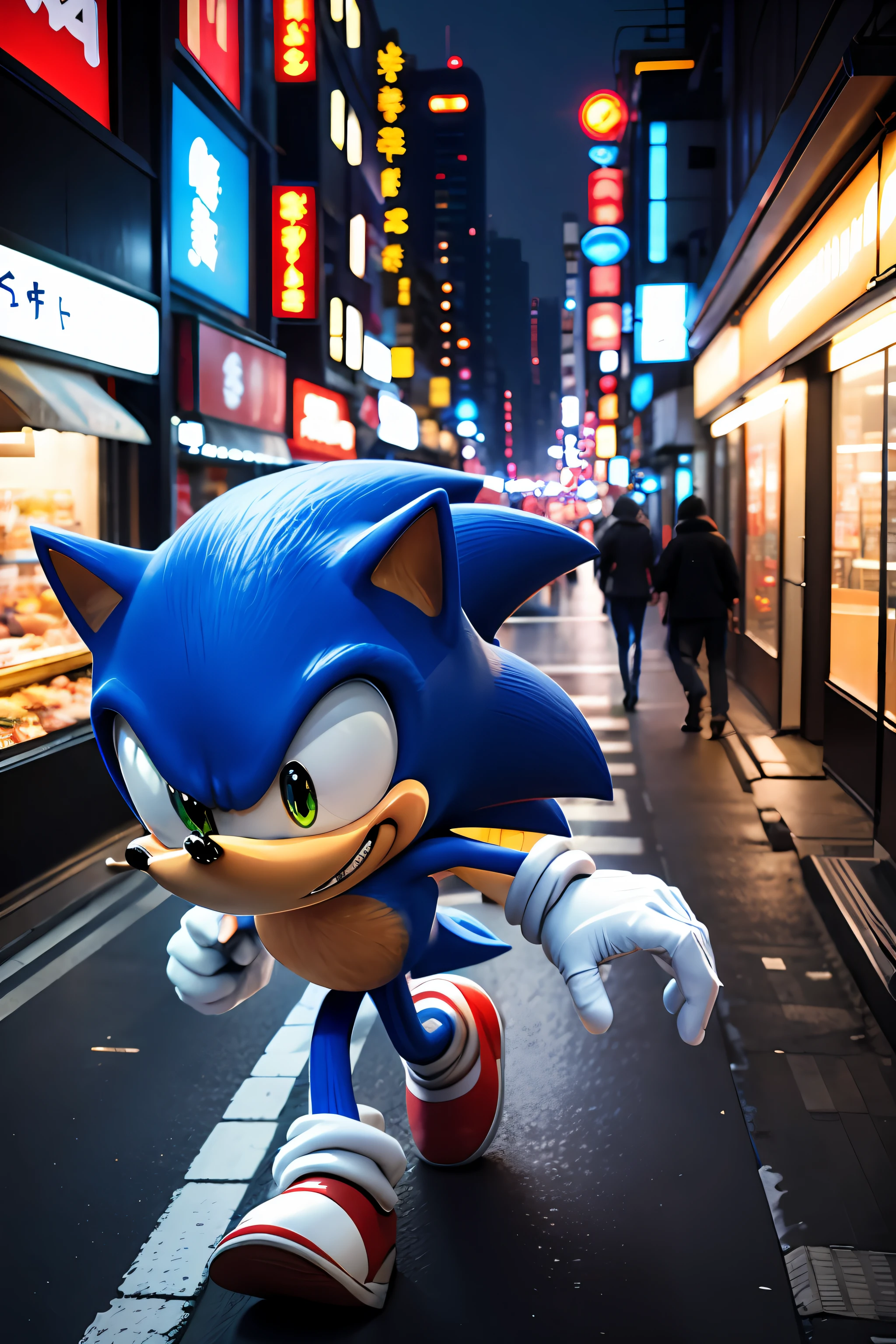 Sonic strolling around the city in Tokyo