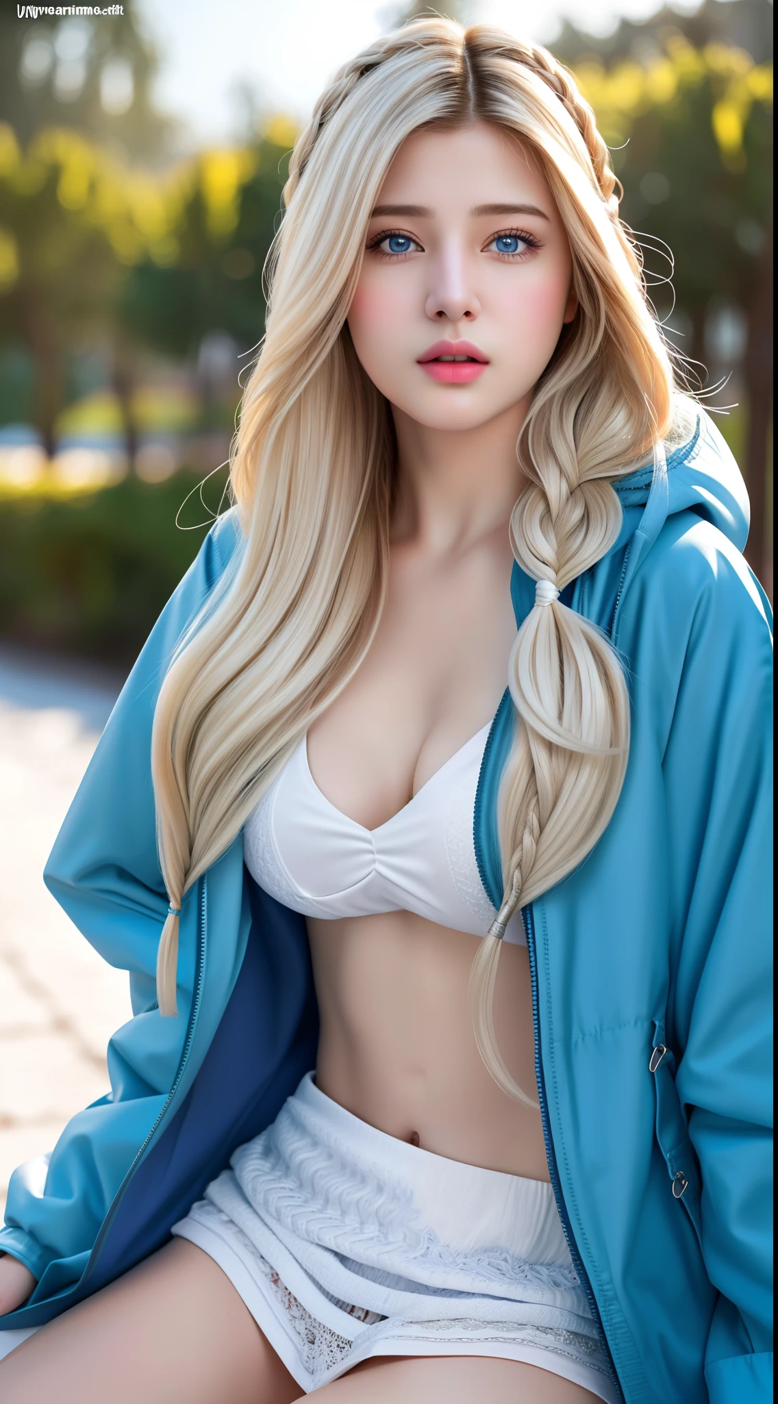 ,beach, lux, luxanna crownguard, league of legends, cowboy shot, looking at viewer, 1girl, solo, blonde hair, blue eyes, blue pants, blue bodysuit, bodysuit, impossible bodysuit, brown hairband, hairband, long hair, long sleeves, shoulder plates, breastplate, sapphire, standing ,<lora:luxannaCrownguardFrom_luxV1:0.2>, best quality, ultra high res, (photorealistic:1.4), 1girl, loose and oversized open jacket, white sports bra, (yoga pants:1), big breasts, looking at viewer, smiling, cute, full body, <lora:anotherpureface_v10:0.6> <lora:koreanDollLikeness_v15:0.3> ulzzang-6500-v1.1