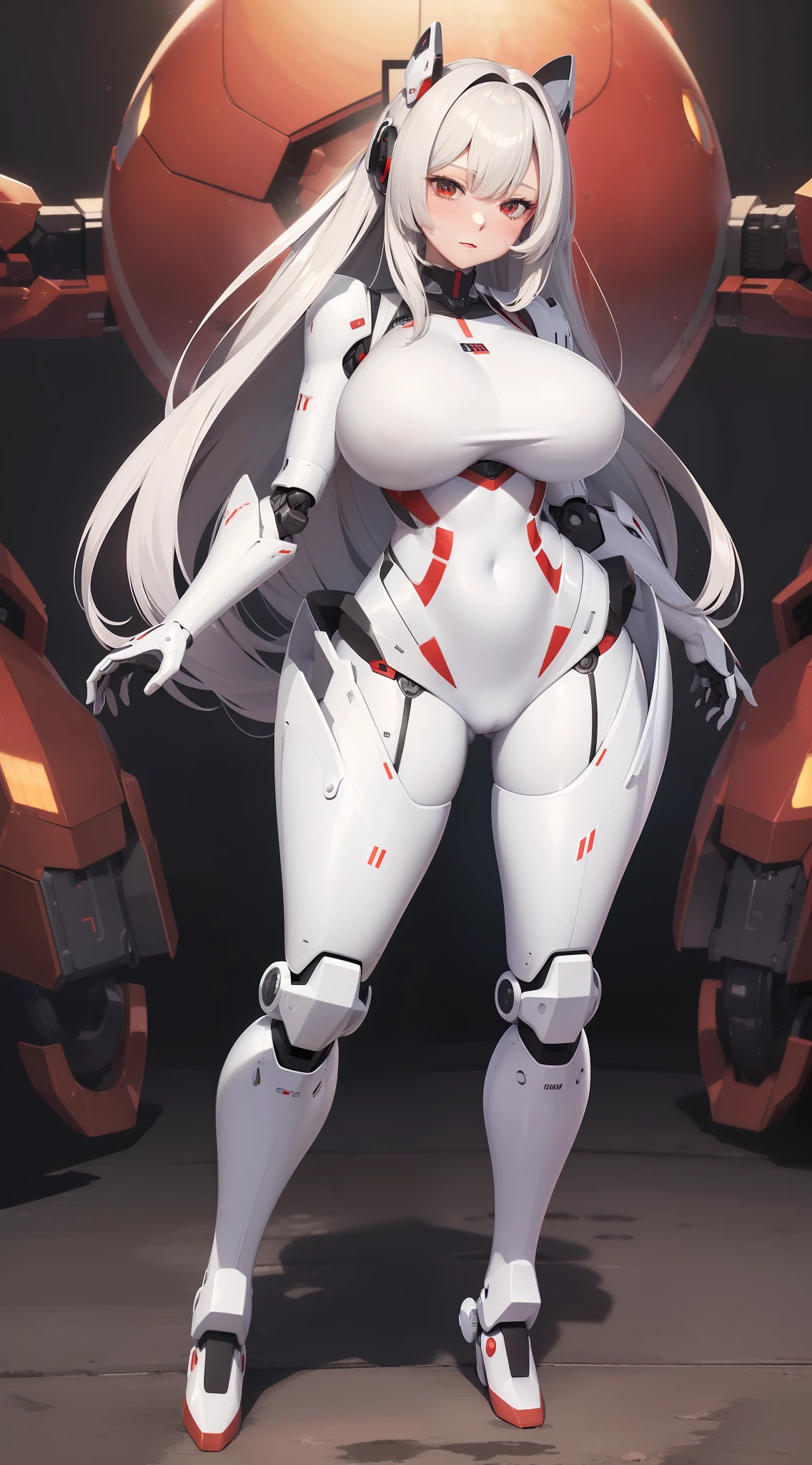 high resolution images,High Quality Image 8k Full Body 2 Robot, with red twin-tale hair, ,Kaiju (((Attack)))Attack?buttle, White Great Full Mechanic Powered Robot Armor,Maids,Beam Gun Blade, Big Breast,Black thighs high, Long hair super detailed,Perfect fingers, Realistic, Looking at Viewer,with mechanic robot