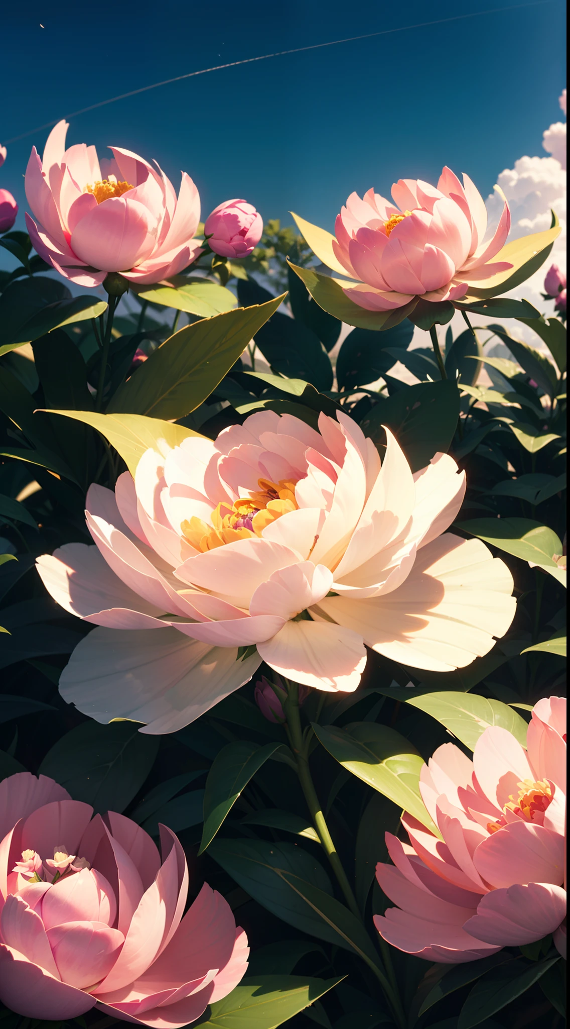 DreamShaper:3.2, Photography, BotanicalUSA, Peonies, a red fluffy maincoon, neon clouds, soft Light, bokeh , macro, no add human, no add hand, macro