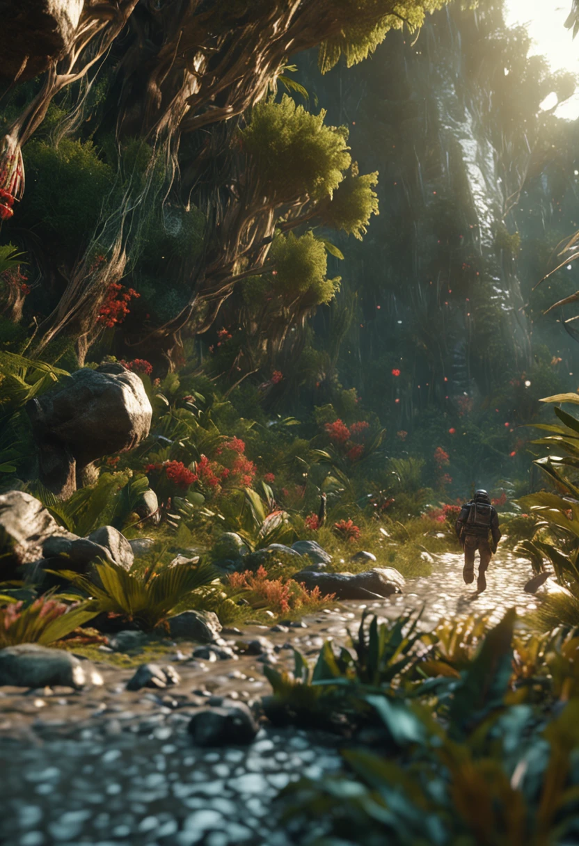 (Ultra realistic, Epic movie scene), (a Plaguebringers Crying out a battle cry to inspire allies) (in The Dreamer's Haven), (detailed vegetation, amazing lighting), (Colorful, Ultra Realistic, High quality, Highly detailed, Sharp focus, 8K UHD, ultra sharp picture)