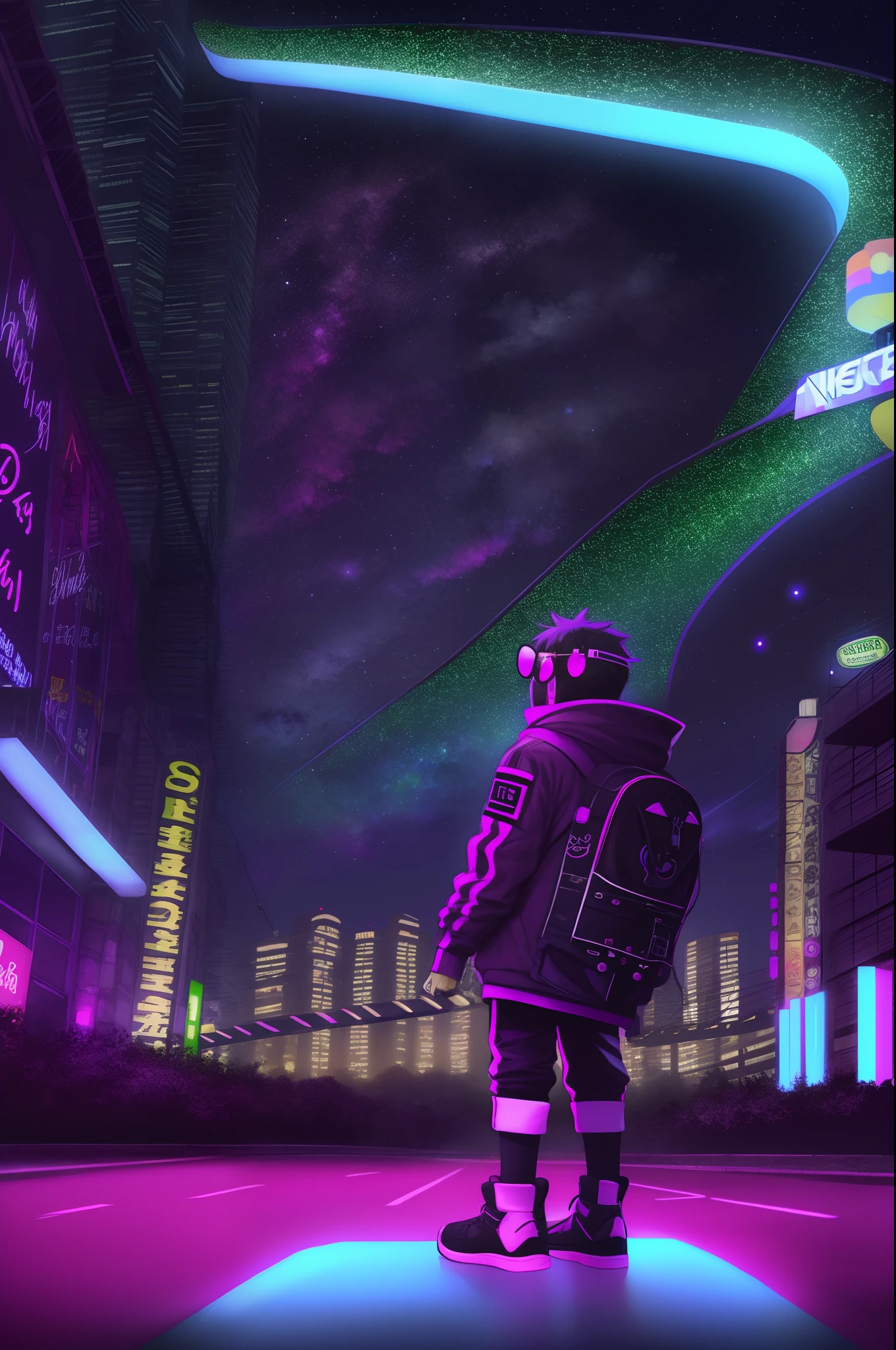 CyberPunkAI neon fashion , night sky