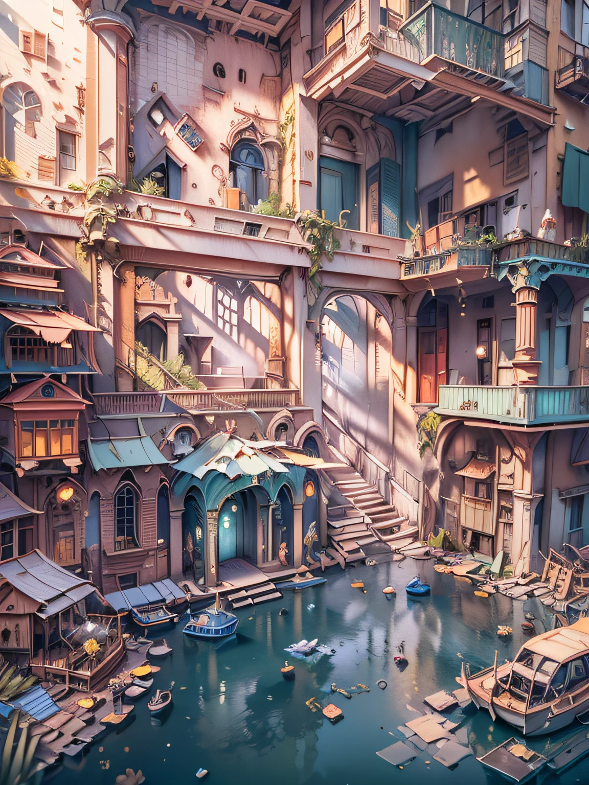 (((masterpiece))),best quality, illustration, Water color painting, best quality exquisite details,3d rendering,Octane render, paper_cut. Abandoned city