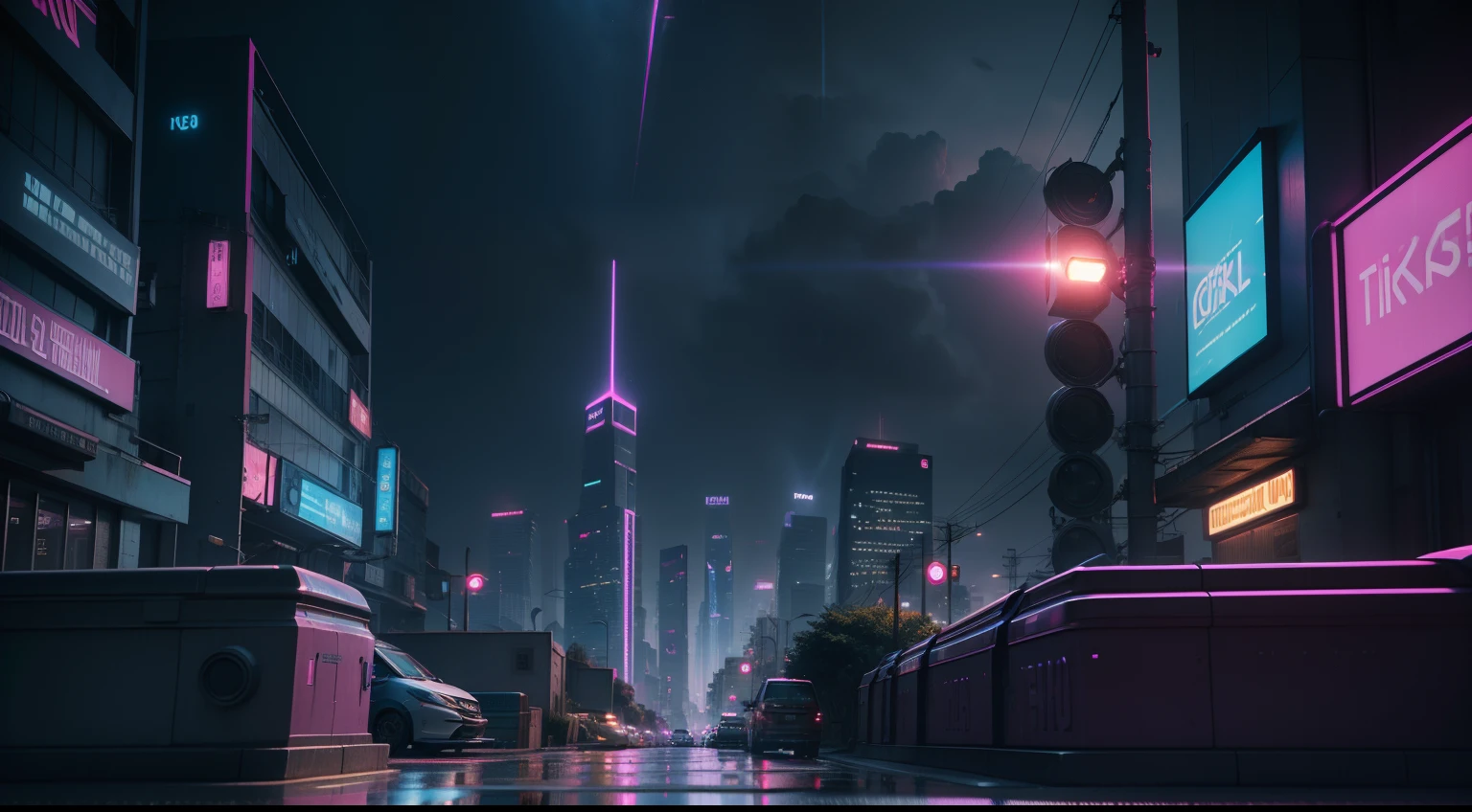 cyberpunk city, pink and blue, night time, cinema light, overpopulation, raining, 3d render, 4k, photorealistic.