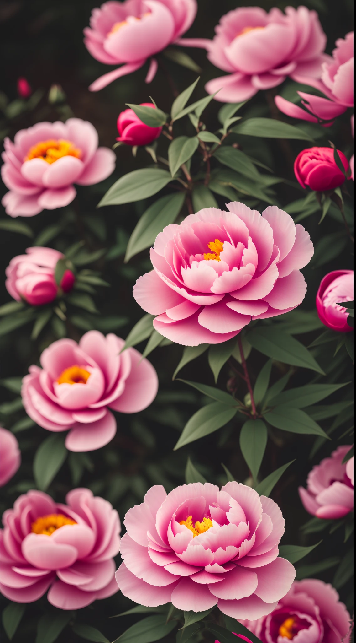 DreamShaper:3.2, Photography, BotanicalUSA, Peonies, a red fluffy maincoon, neon clouds, soft Light, bokeh , macro, no add human, no add hand, macro
