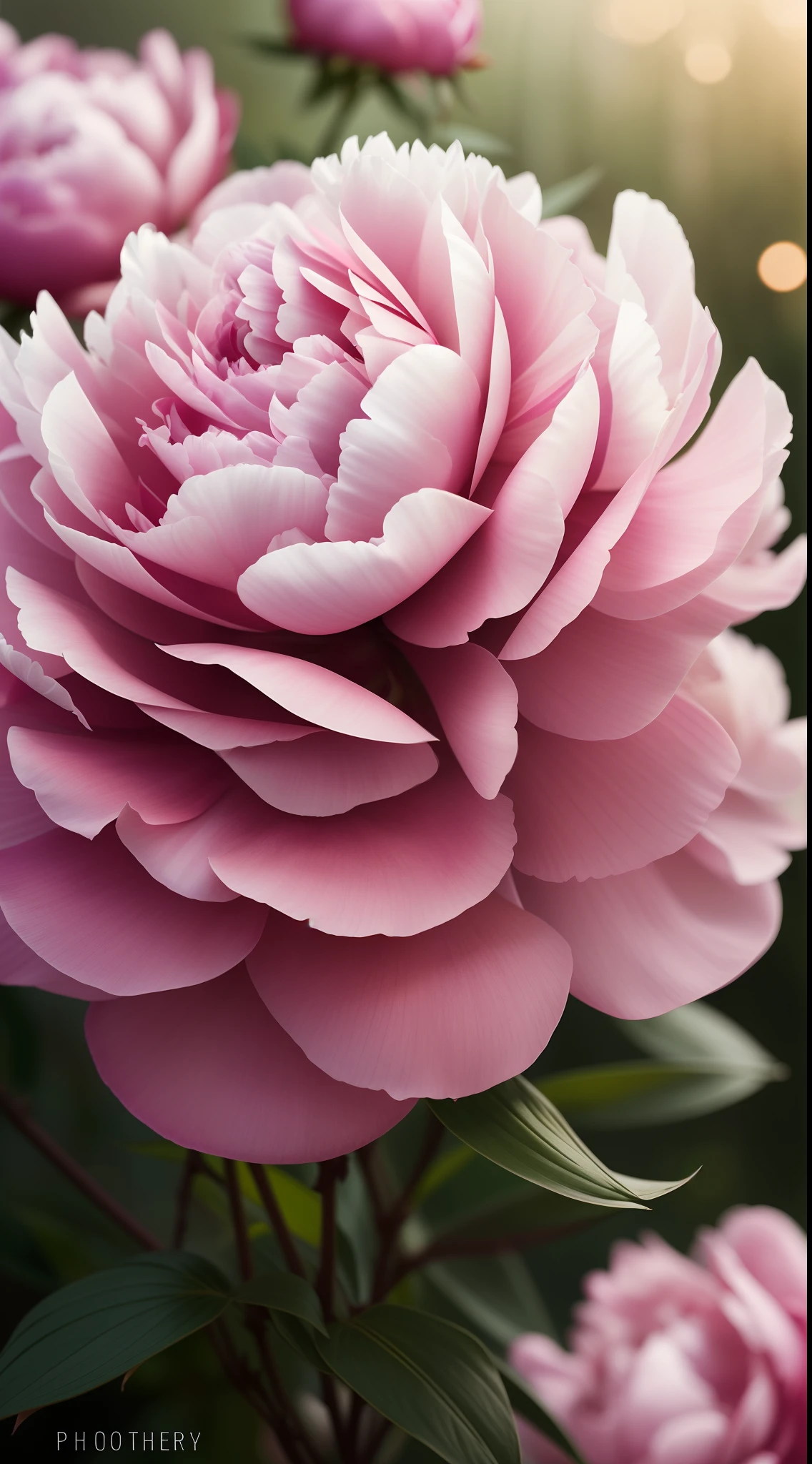 DreamShaper:3.2, Photography, BotanicalUSA, Peonies, a red fluffy maincoon, neon clouds, soft Light, bokeh , macro, no add human, no add hand, macro
